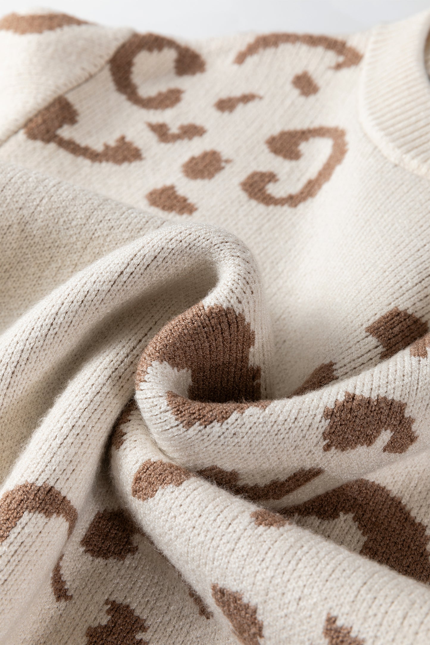 Beige Asymmetric Leopard Print Detail Drop Shoulder Sweater-TOPS / DRESSES-[Adult]-[Female]-2022 Online Blue Zone Planet