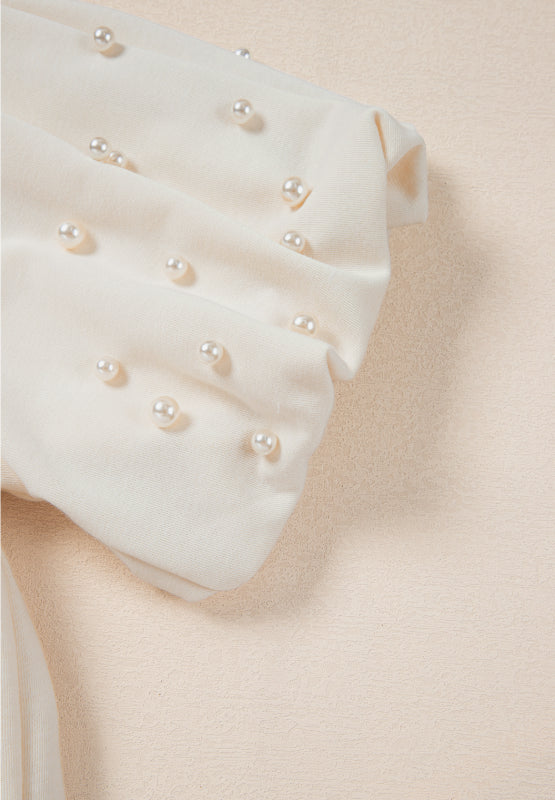 Pearl Detail Round Neck Half Sleeve Blouse-TOPS / DRESSES-[Adult]-[Female]-2022 Online Blue Zone Planet