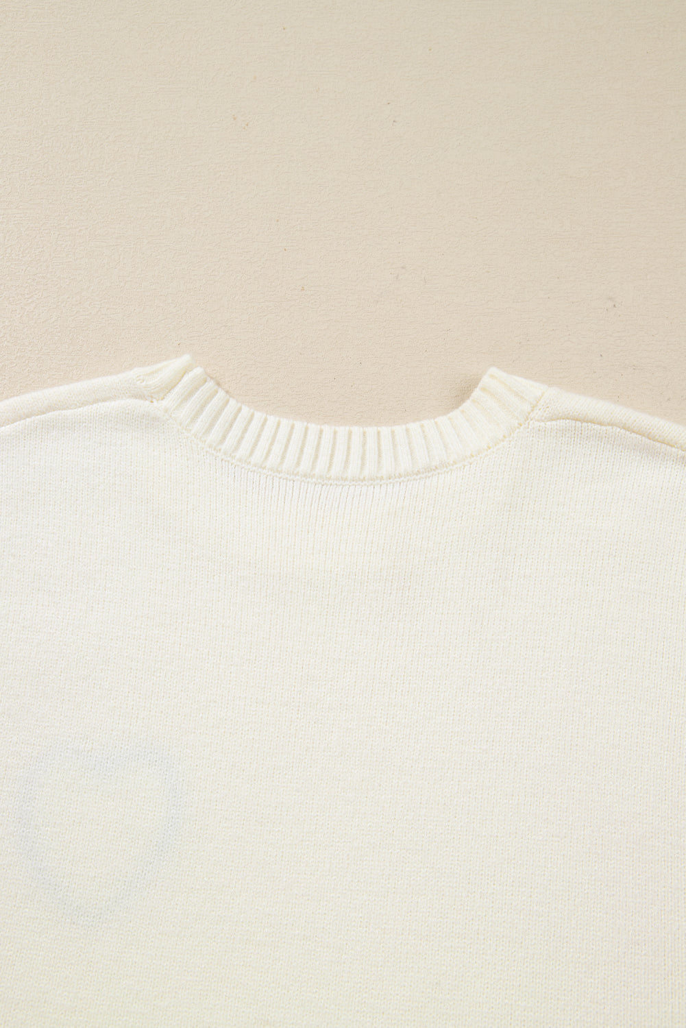 White Plaid Heart Embroidered Cuffed Drop Shoulder Crew Neck Sweater-TOPS / DRESSES-[Adult]-[Female]-2022 Online Blue Zone Planet