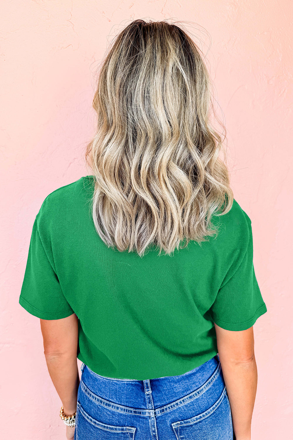 Bright Green Ceramic Rhinestone Lucky Clover Graphic Tee-Graphic/Graphic Tees-[Adult]-[Female]-2022 Online Blue Zone Planet