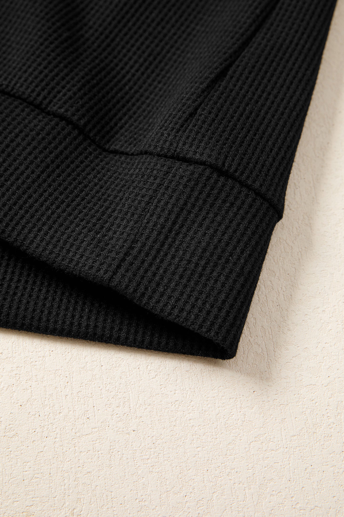 Black Waffle Knit Denim Color Block Patchwork Button Flap Polo Top-Tops/Blouses & Shirts-[Adult]-[Female]-2022 Online Blue Zone Planet