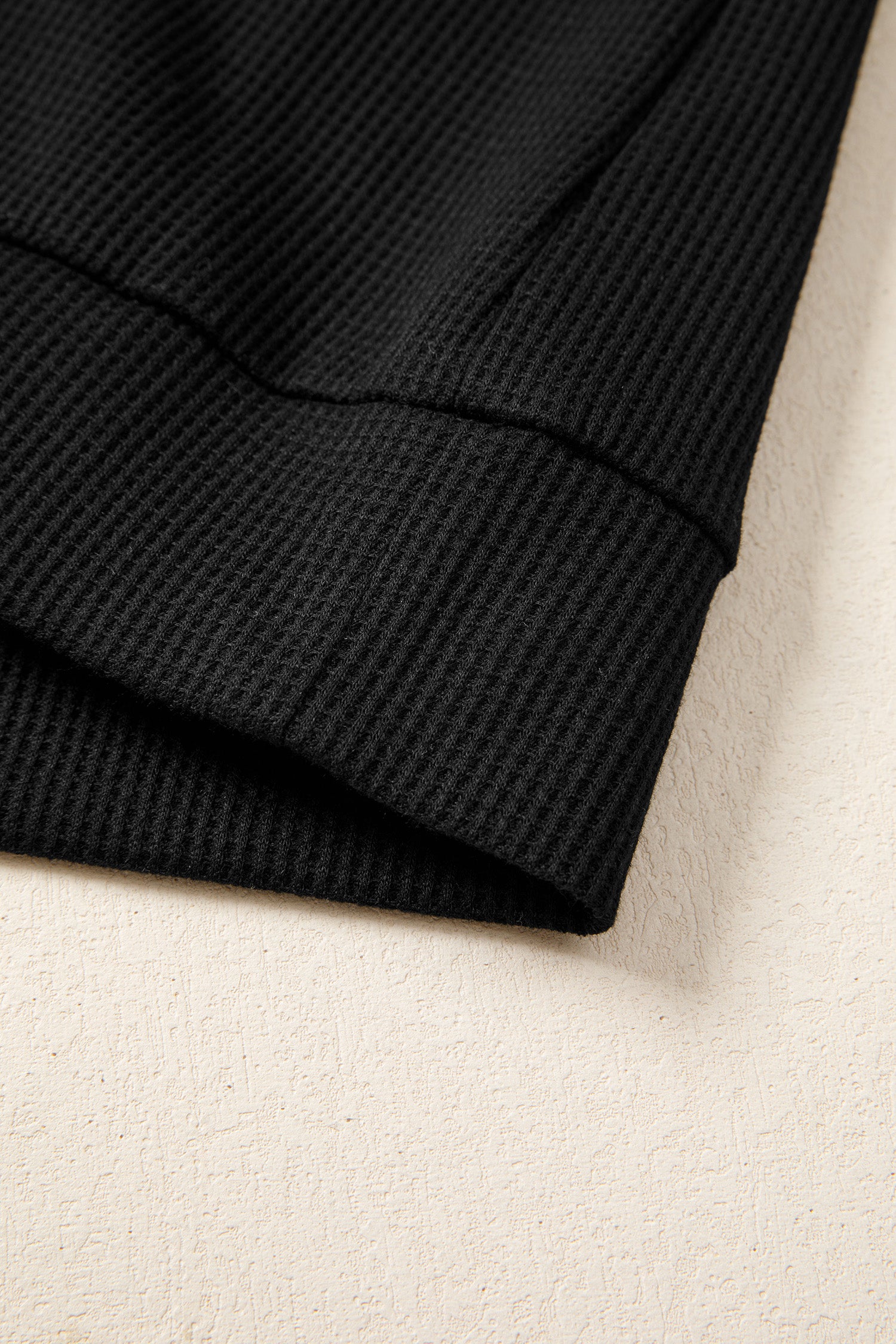 Black Waffle Knit Denim Color Block Patchwork Button Flap Polo Top-Tops/Blouses & Shirts-[Adult]-[Female]-2022 Online Blue Zone Planet