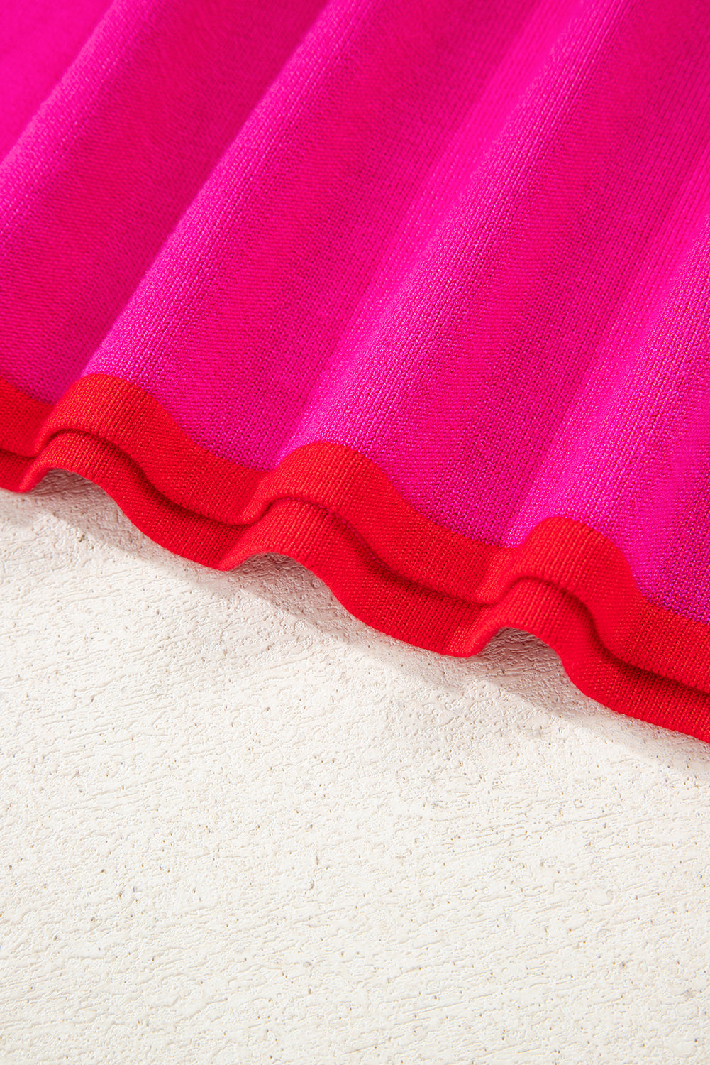 Rose Red Contrast Trim Round Neck Short Sleeve Loose Knit Sweater-TOPS / DRESSES-[Adult]-[Female]-2022 Online Blue Zone Planet