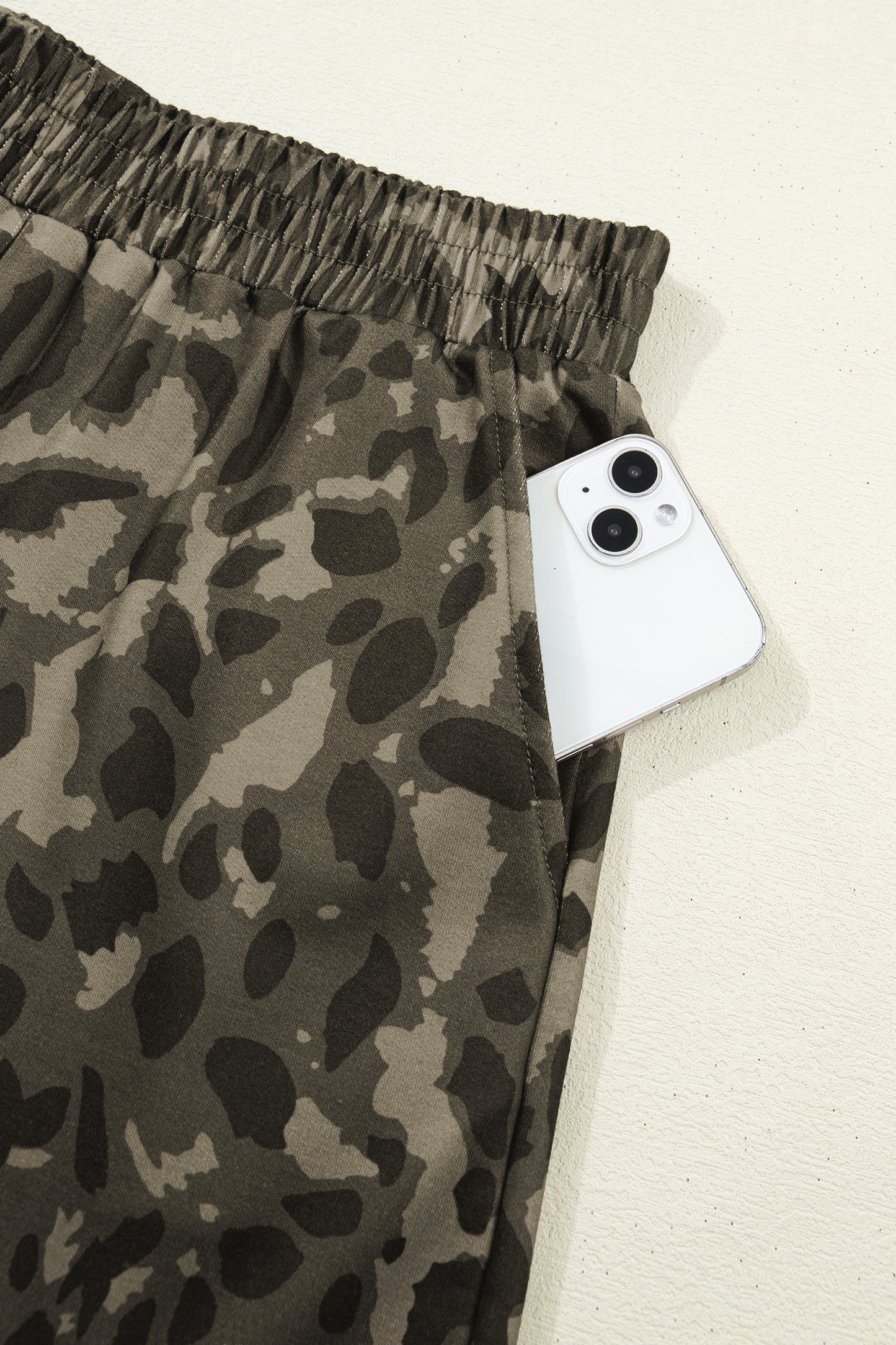 Brown Leopard Print Crew Neck Short Set-Two Piece Sets/Short Sets-[Adult]-[Female]-2022 Online Blue Zone Planet