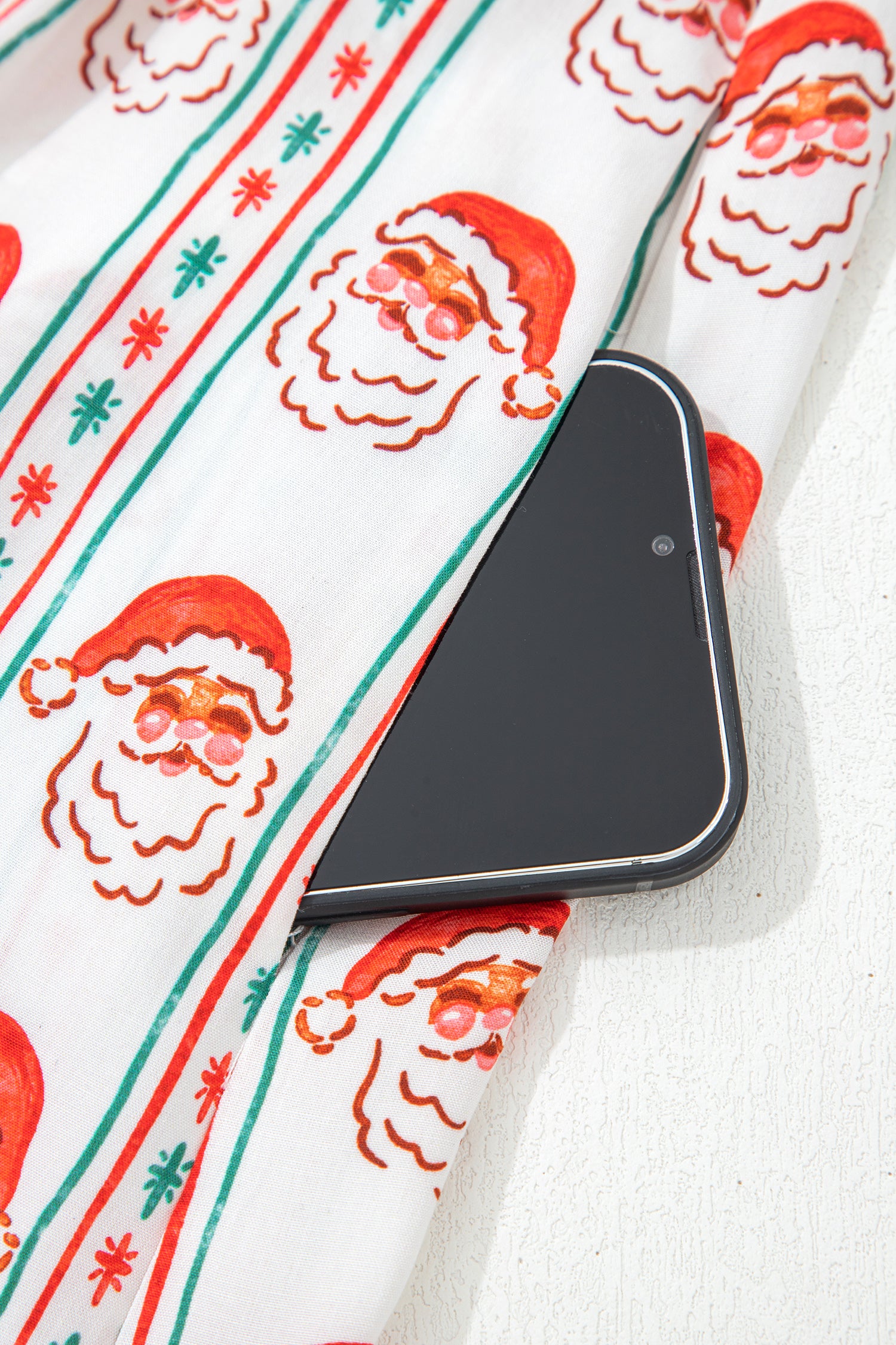 White Father Christmas Contrast Collar Button Front Long Sleeve A-line Mini Dress-TOPS / DRESSES-[Adult]-[Female]-2022 Online Blue Zone Planet