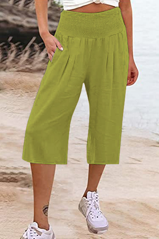 Pocketed High Waist Pants-BOTTOMS SIZES SMALL MEDIUM LARGE-[Adult]-[Female]-Yellow-Green-S-2022 Online Blue Zone Planet