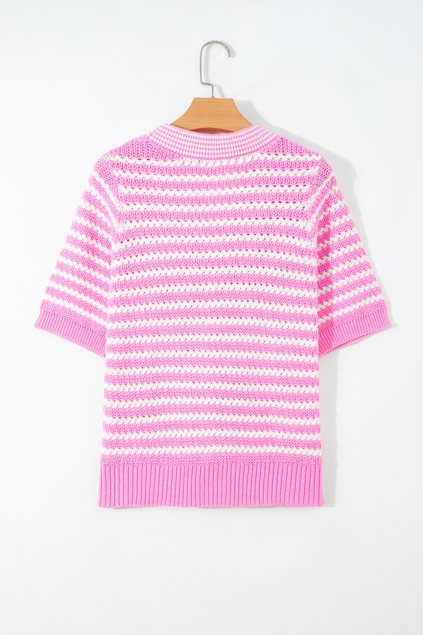 Pink Stripe Short Sleeve Knit V Neck Bow Knot Sweater-TOPS / DRESSES-[Adult]-[Female]-2022 Online Blue Zone Planet