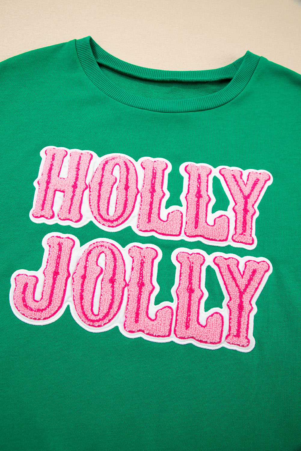 Sea Green Holly Jolly Towel Embroidered Christmas Holiday Sweatshirt-Tops/Sweatshirts & Hoodies-[Adult]-[Female]-2022 Online Blue Zone Planet