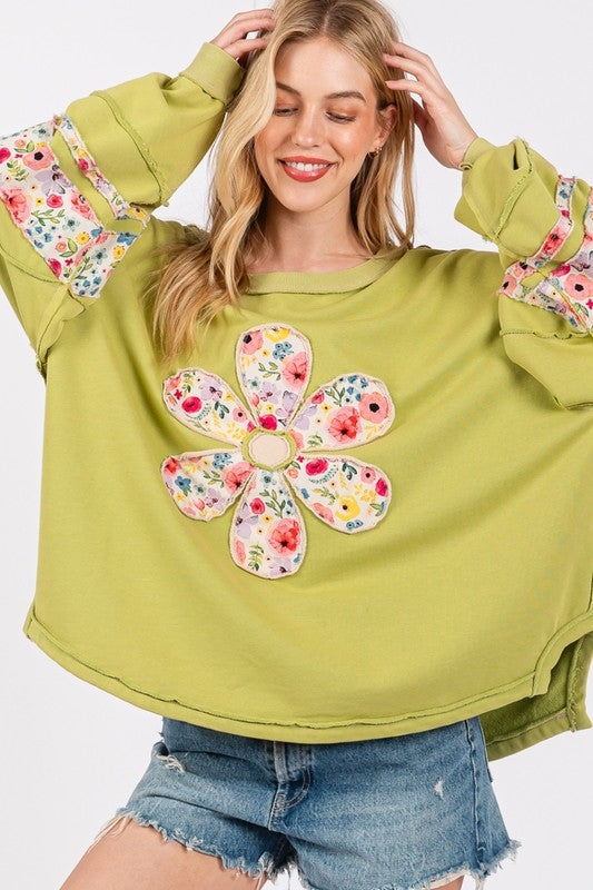 SAGE + FIG Daisy Patch Applique Long Sleeve Sweatshirt-TOPS / DRESSES-[Adult]-[Female]-2022 Online Blue Zone Planet