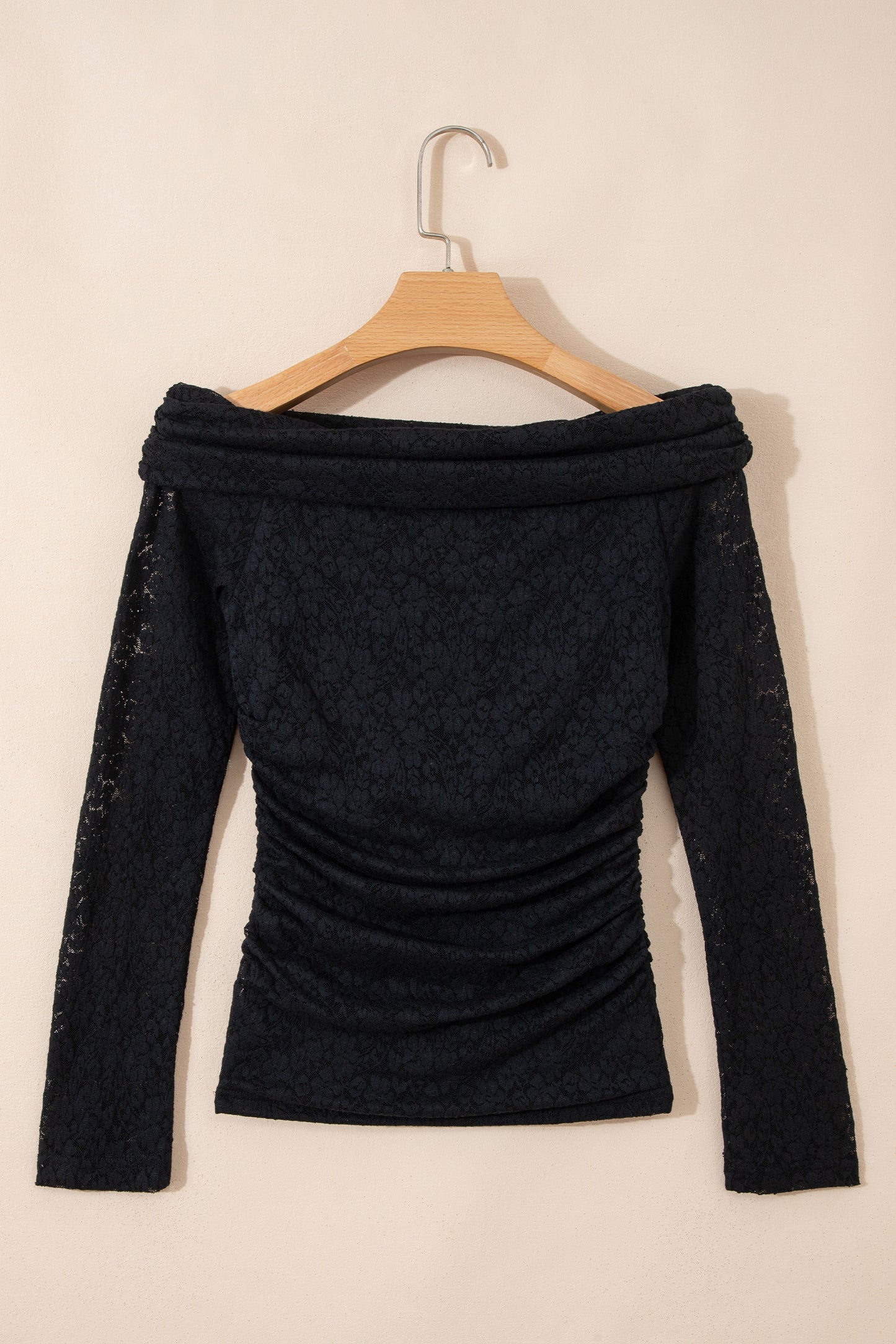 Black Floral Lace Off-Shoulder Long Sleeve Slim Top-Tops/Long Sleeve Tops-[Adult]-[Female]-2022 Online Blue Zone Planet