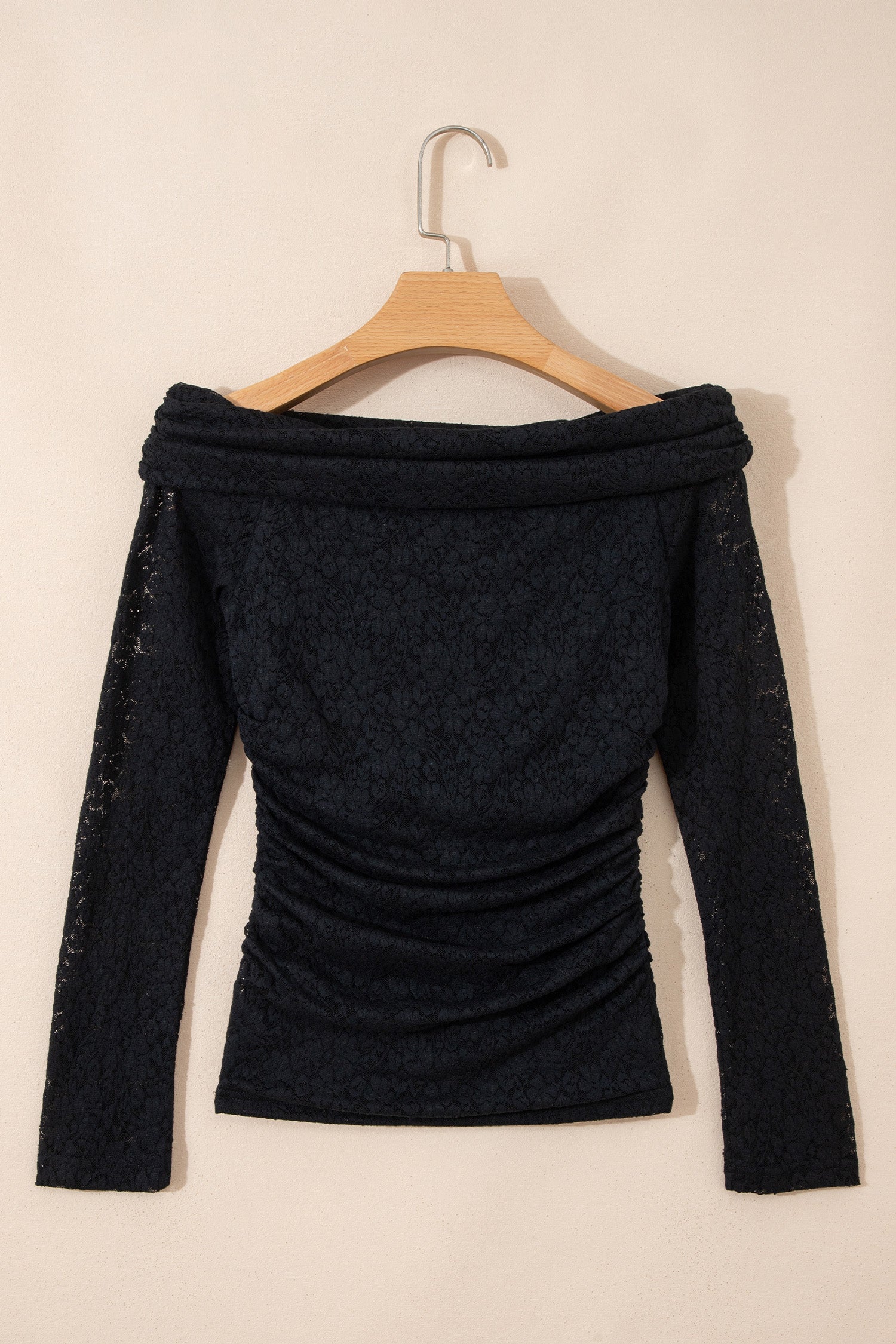 Black Floral Lace Off-Shoulder Long Sleeve Slim Top-Tops/Long Sleeve Tops-[Adult]-[Female]-2022 Online Blue Zone Planet