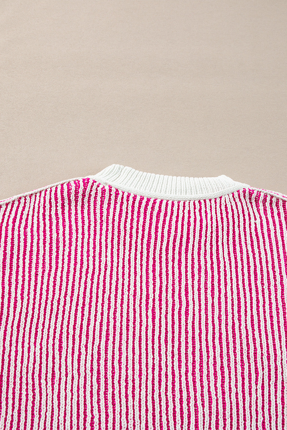 Blue Zone Planet | Bright Pink Striped Textured Knit Contrast Edge Loose Sweater-Sweaters & Cardigans/Sweaters-[Adult]-[Female]-2022 Online Blue Zone Planet