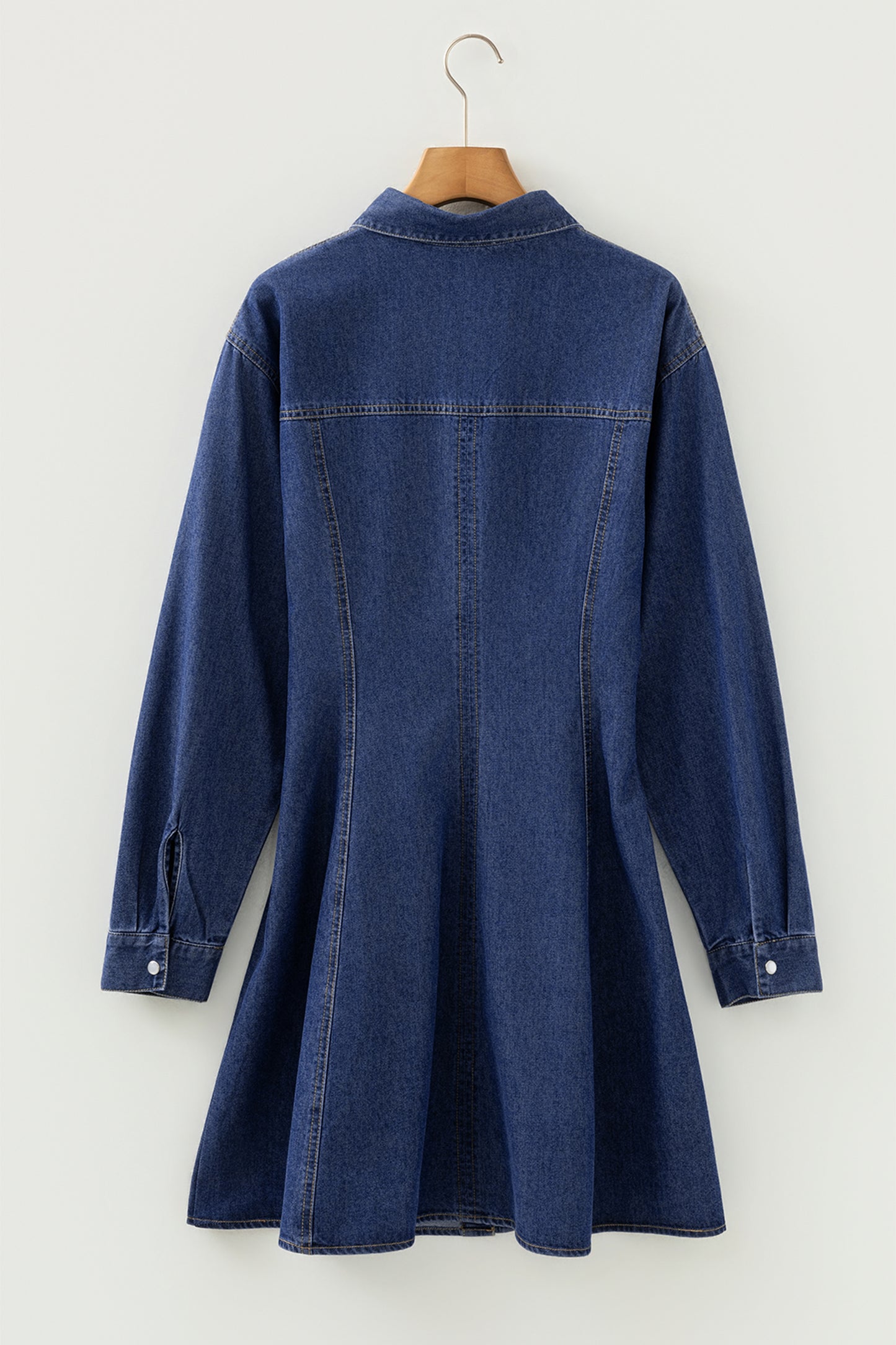 Ashleigh Blue Denim Shirt Collar Long Sleeve Flared Mini Dress-TOPS / DRESSES-[Adult]-[Female]-2022 Online Blue Zone Planet