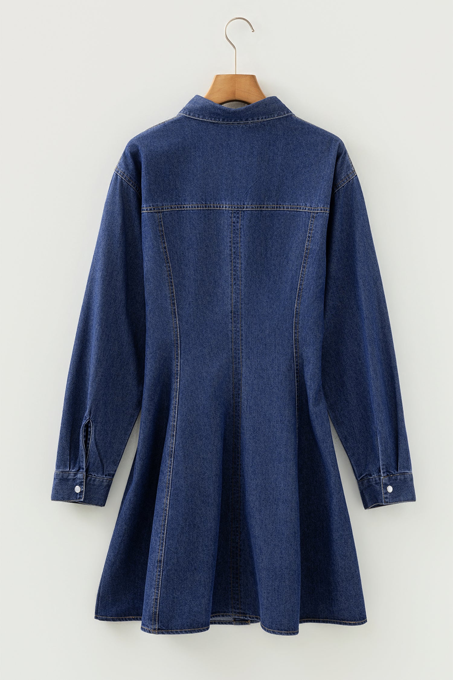 Ashleigh Blue Denim Shirt Collar Long Sleeve Flared Mini Dress-TOPS / DRESSES-[Adult]-[Female]-2022 Online Blue Zone Planet