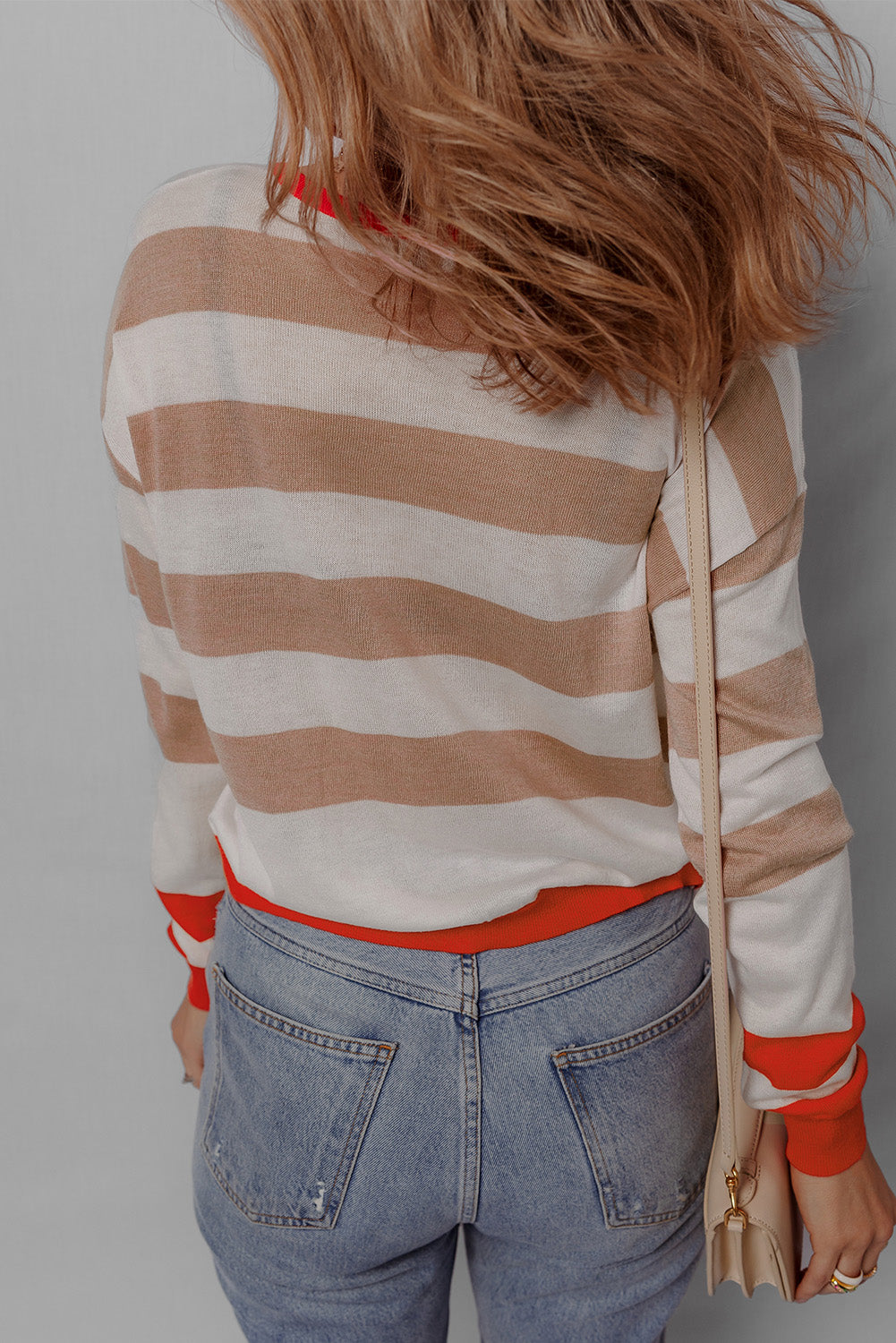 Apricot Colorblock Striped Round Neck Drop Shoulder Sweater-Sweaters & Cardigans/Sweaters-[Adult]-[Female]-2022 Online Blue Zone Planet