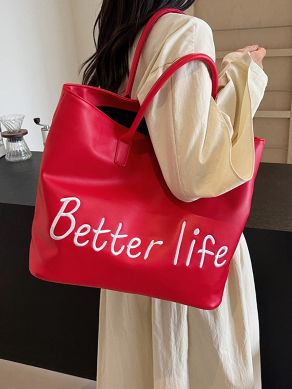 BETTER LIFE PU Leather Tote Bag-HANDBAGS-[Adult]-[Female]-2022 Online Blue Zone Planet