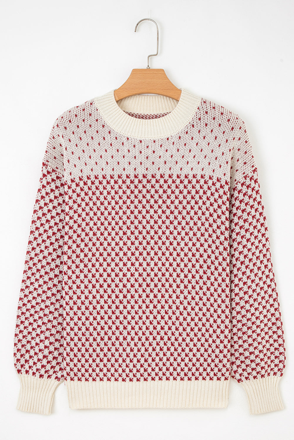 Red Contrast Color Pattern Lantern Sleeve Sweater-TOPS / DRESSES-[Adult]-[Female]-2022 Online Blue Zone Planet