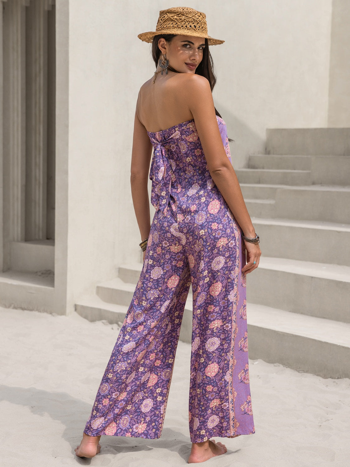 Blue Zone Planet |  Tied Printed Tube Wide Leg Jumpsuit BLUE ZONE PLANET