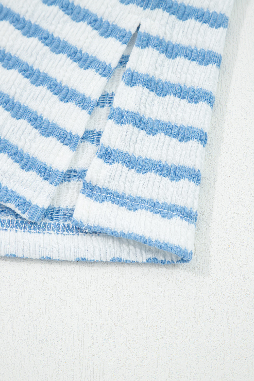 Sky Blue Stripe Collared Pullover Top and Drawstring Pant Set-Two Piece Sets/Pant Sets-[Adult]-[Female]-2022 Online Blue Zone Planet