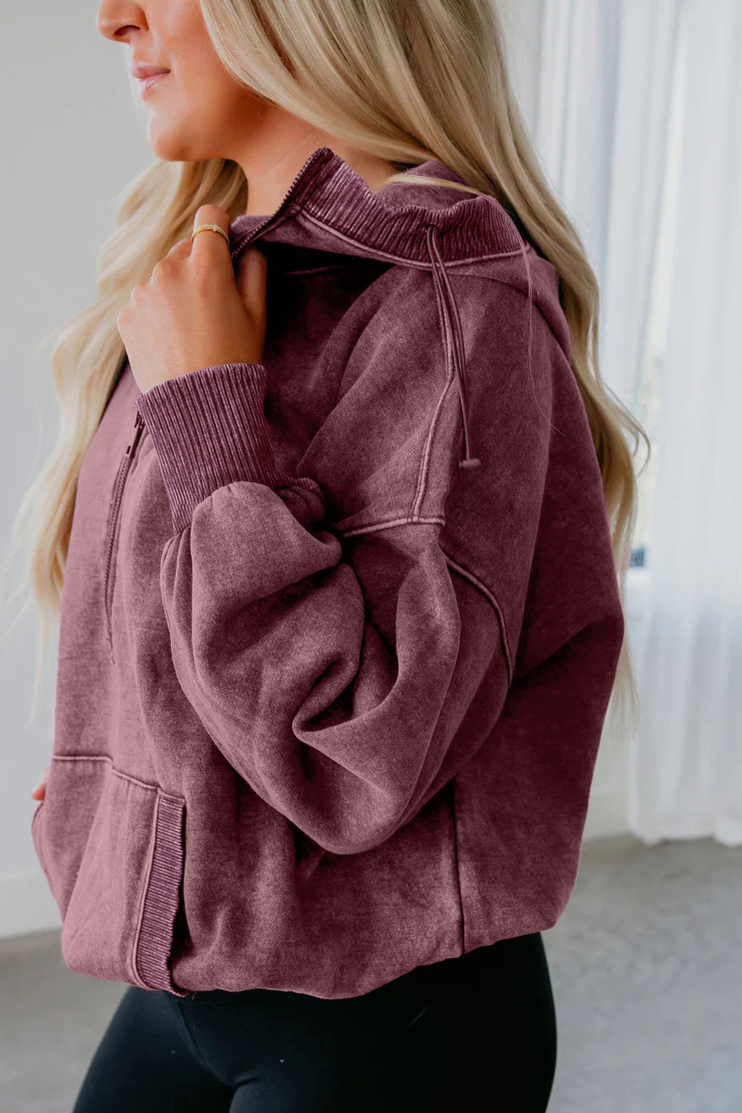 Wild Ginger Half Zip Kangaroo Pocket Mineral Wash Baggy Hoodie-Tops / Dresses-[Adult]-[Female]-2022 Online Blue Zone Planet