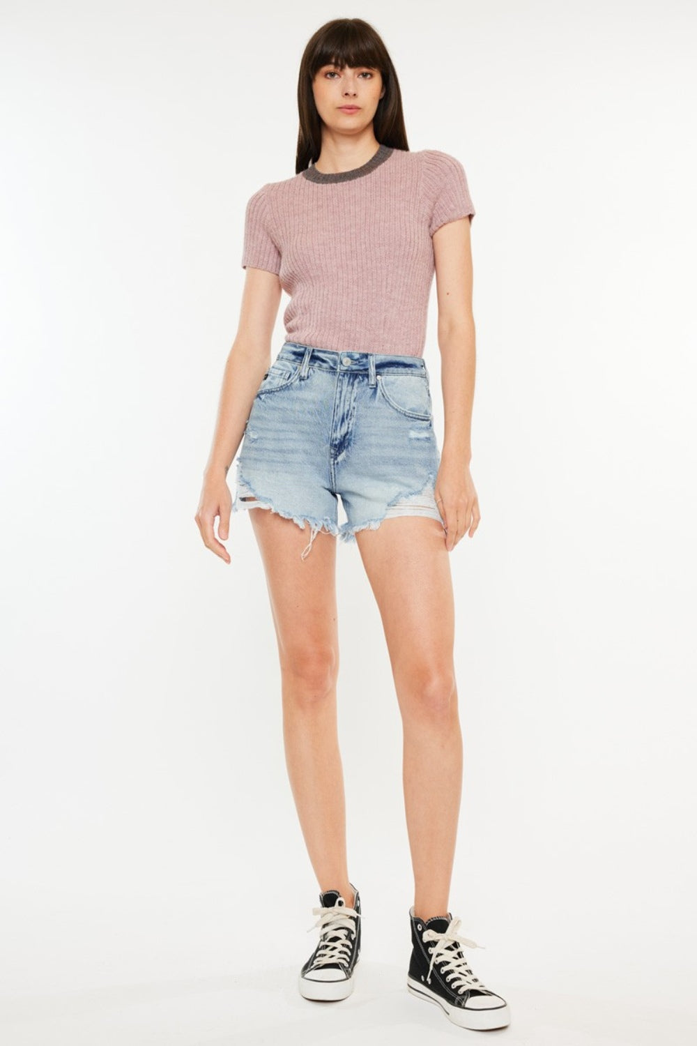 Kancan Distressed High Waist Denim Shorts with Pockets-TOPS / DRESSES-[Adult]-[Female]-Medium-1-2022 Online Blue Zone Planet