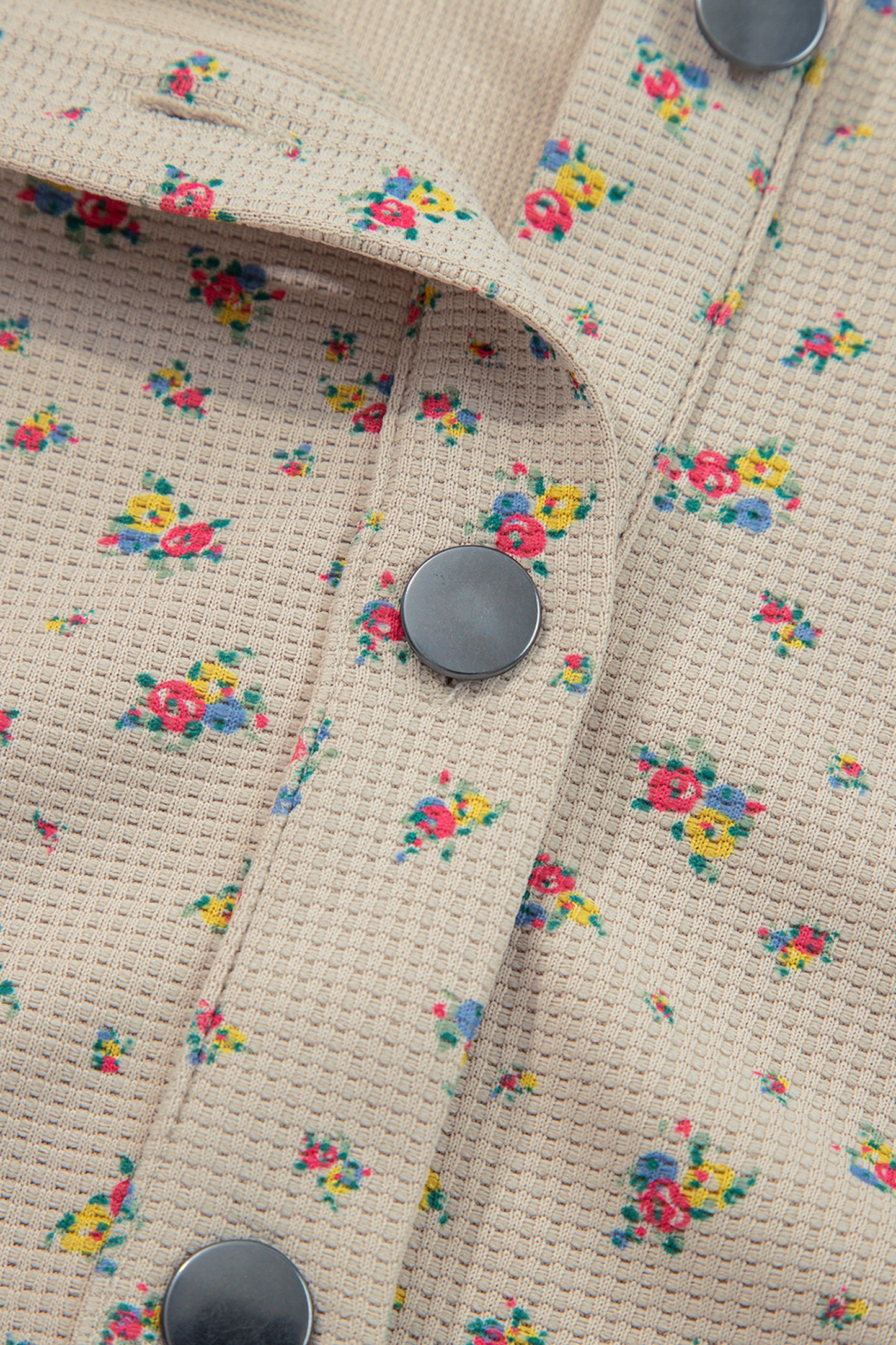 Ashleigh Blue Boho Floral Plaid Patchwork Distressed Detail Ruffled Sleeve Waffle Knit Shacket-Outerwear/Plaid Shackets-[Adult]-[Female]-2022 Online Blue Zone Planet