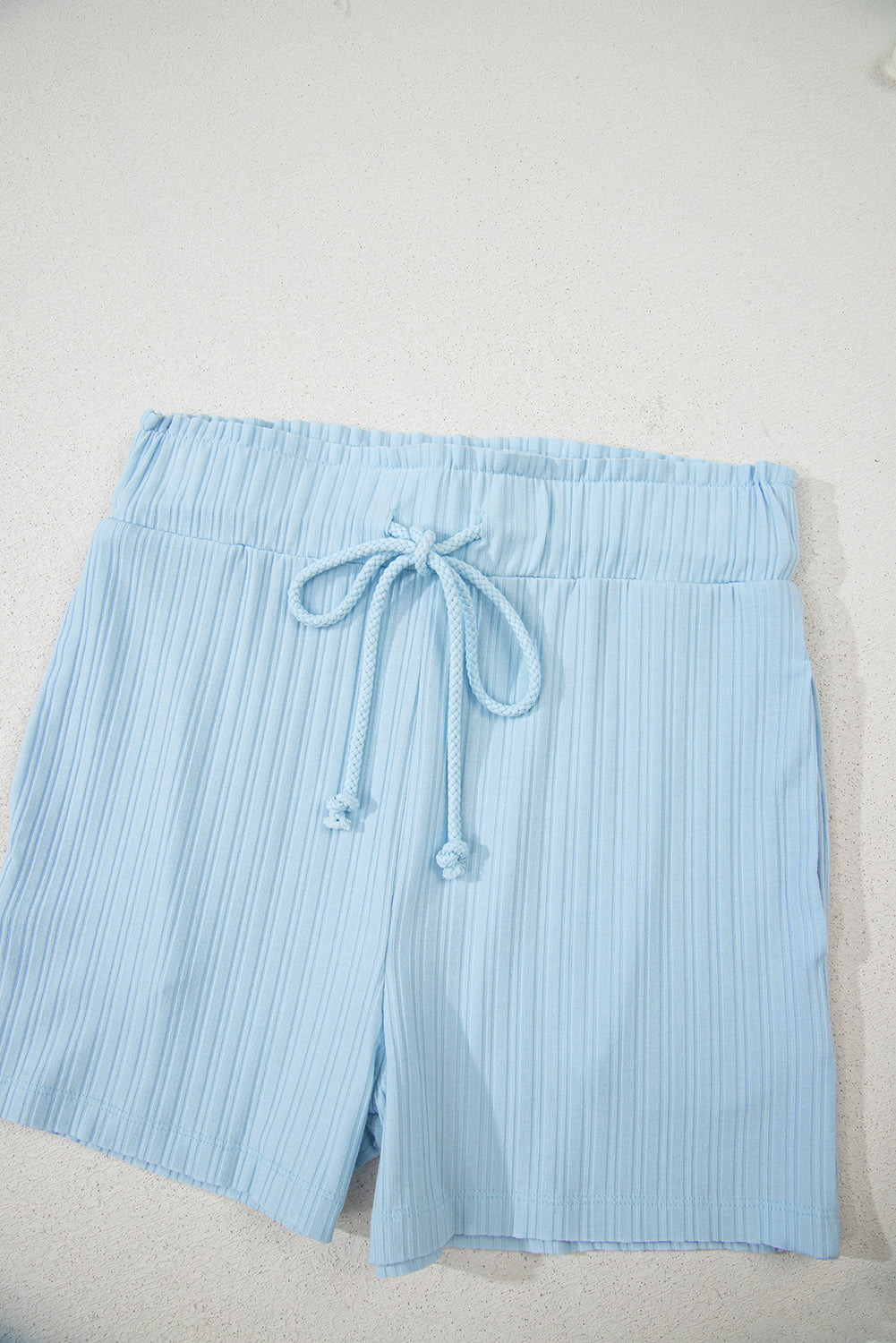 Beau Blue Ribbed Button V Neck Tank Top and Shorts Set-Two Piece Sets/Short Sets-[Adult]-[Female]-2022 Online Blue Zone Planet
