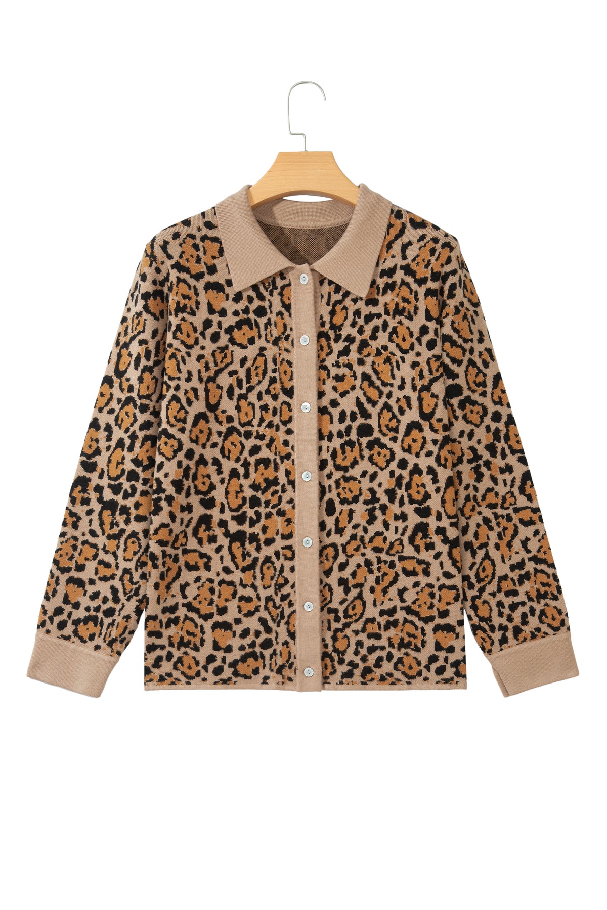 Brown Leopard Print Button-Up Cardigan Long Sleeve Cardigans-Sweaters & Cardigans/Cardigans-[Adult]-[Female]-2022 Online Blue Zone Planet