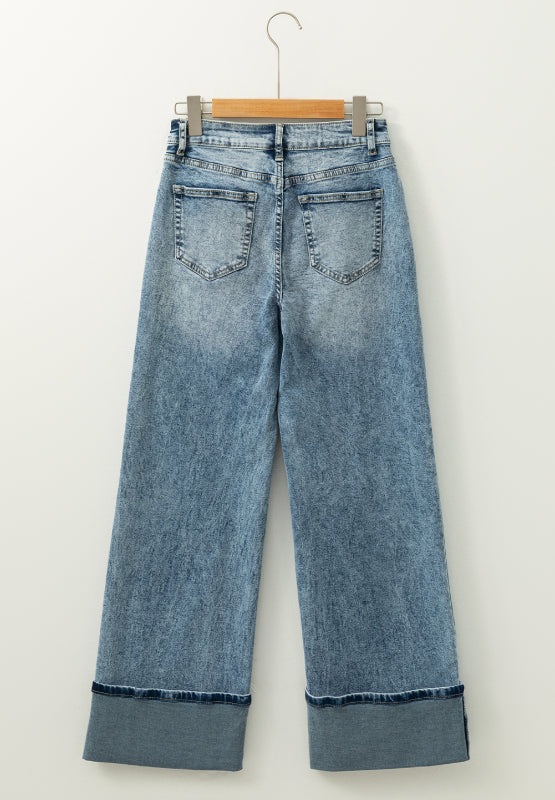 Blue Zone Planet | Washed Wide Leg Jeans with Pockets-BOTTOM SIZES SMALL MEDIUM LARGE-[Adult]-[Female]-2022 Online Blue Zone Planet