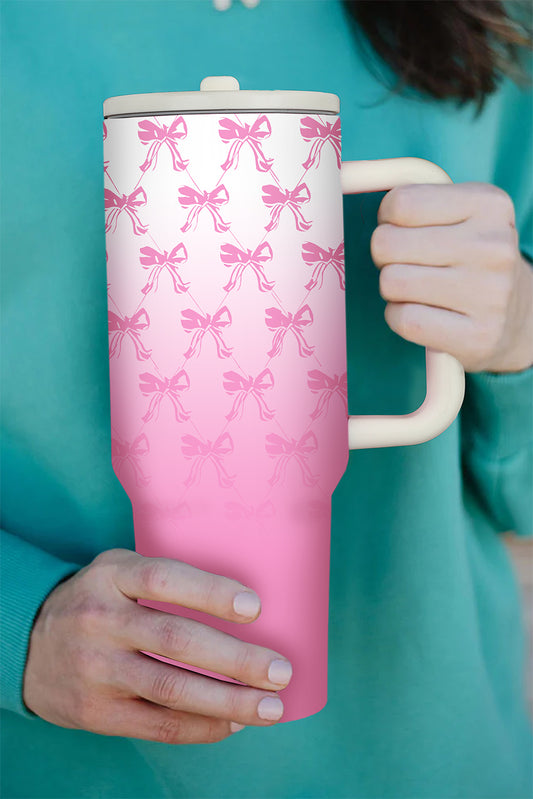 Pink Gradient Bow Print Tumbler Cup-Cups-[Adult]-[Female]-Pink-ONE SIZE-2022 Online Blue Zone Planet