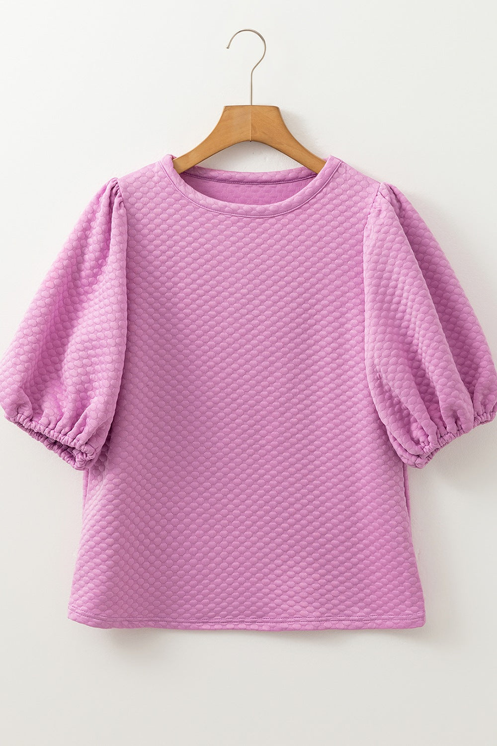 Textured Round Neck Puff Sleeve Blouse-TOPS / DRESSES-[Adult]-[Female]-2022 Online Blue Zone Planet