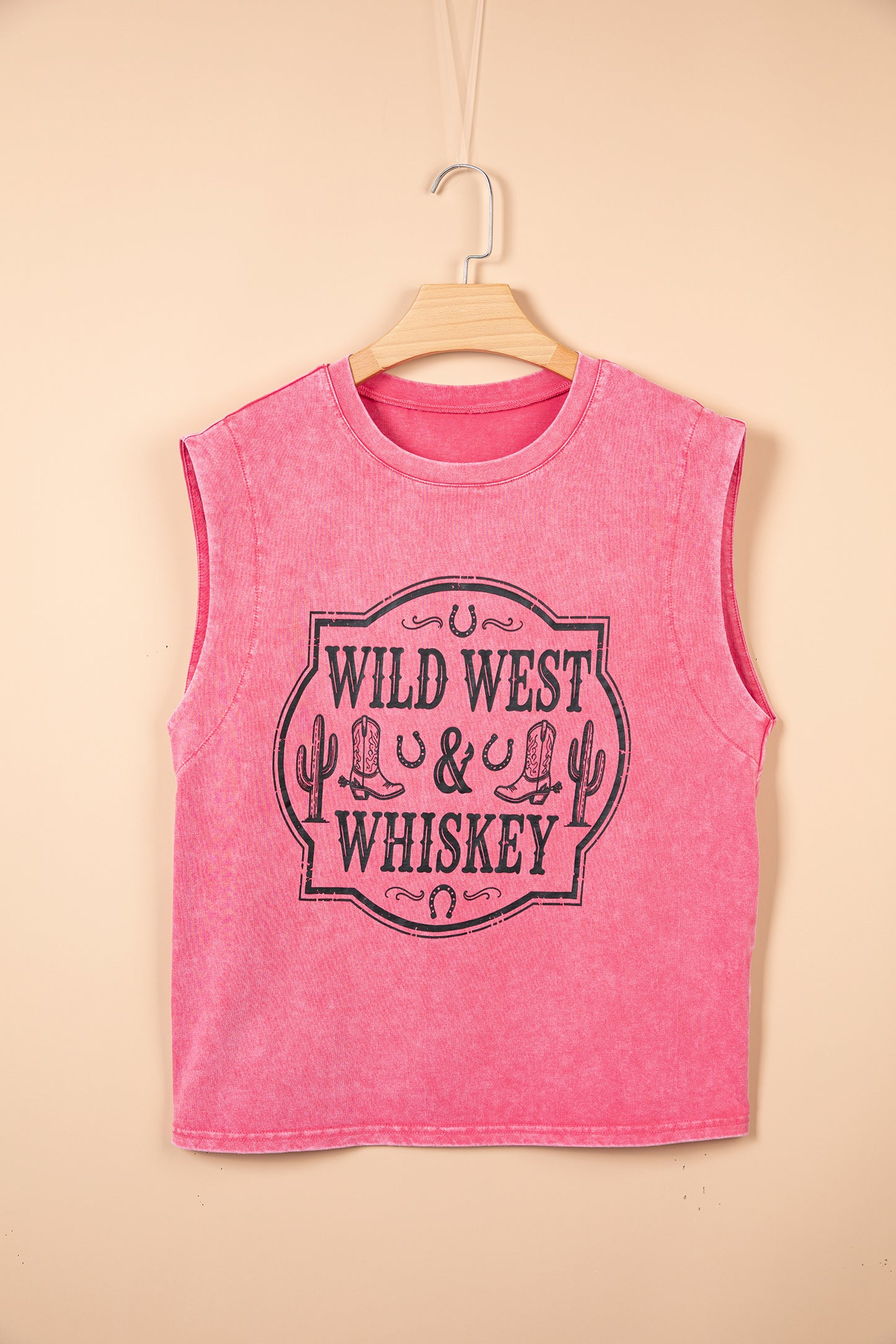 Bonbon Bonbon Toner Washed Wild West Whiskey Print Sleeveless Muscle Top-Tops/Tank Tops-[Adult]-[Female]-2022 Online Blue Zone Planet