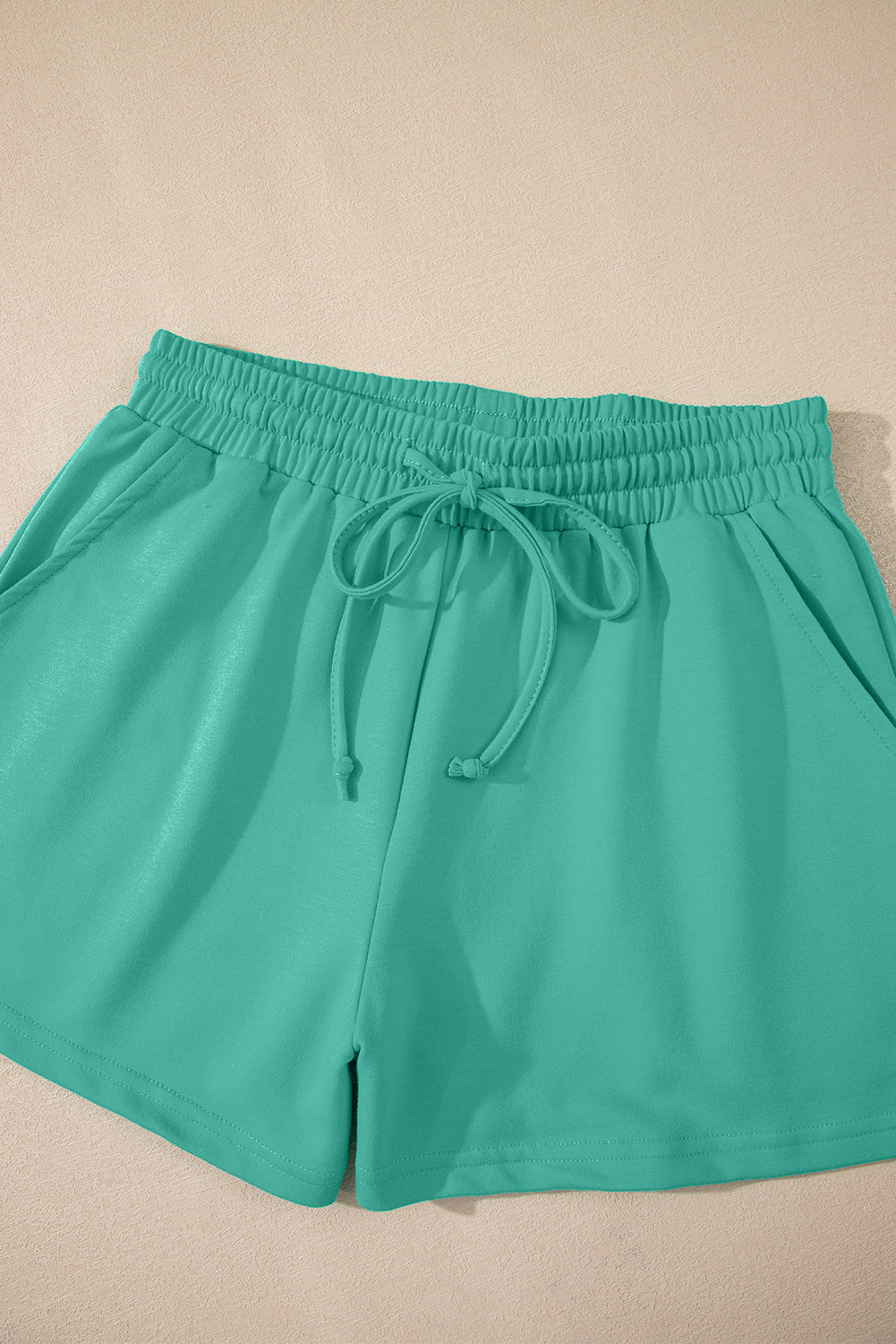 Sea Green Solid Loose V Neck Half Sleeve Tee and Shorts-Two Piece Sets/Short Sets-[Adult]-[Female]-2022 Online Blue Zone Planet