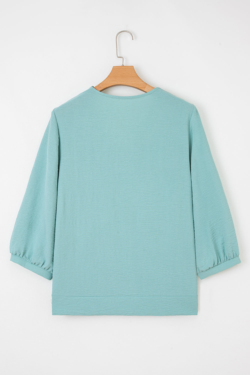 Moonlight Jade Frilled V Neckline Bracelet Sleeve Crinkled Blouse-Bracelet-[Adult]-[Female]-2022 Online Blue Zone Planet