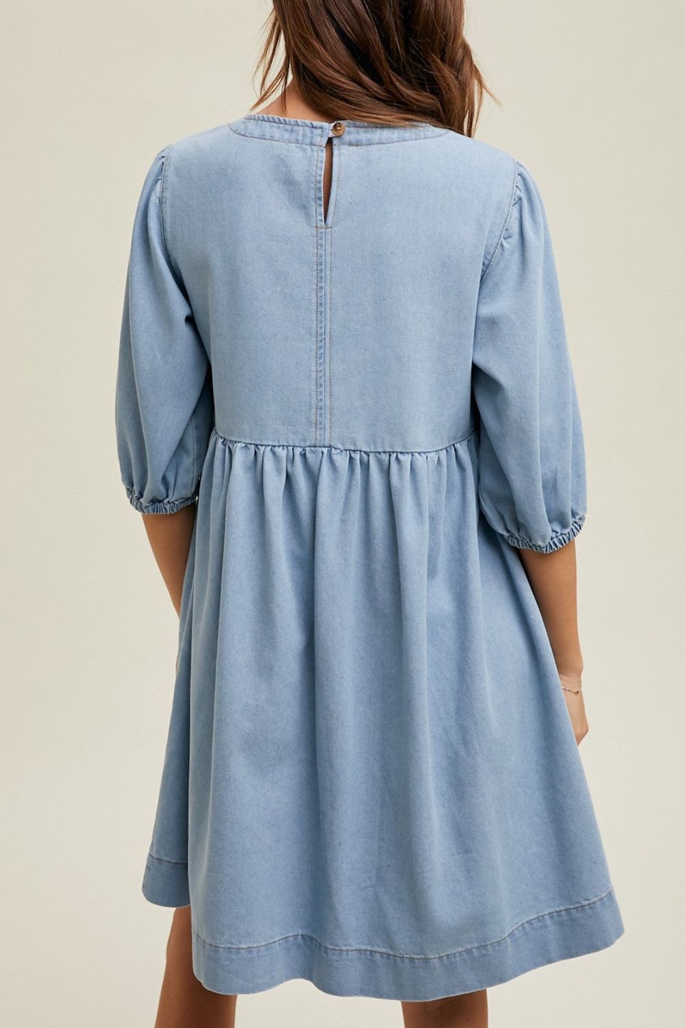 Square Neck Half Sleeve Denim Dress-TOPS / DRESSES-[Adult]-[Female]-2022 Online Blue Zone Planet