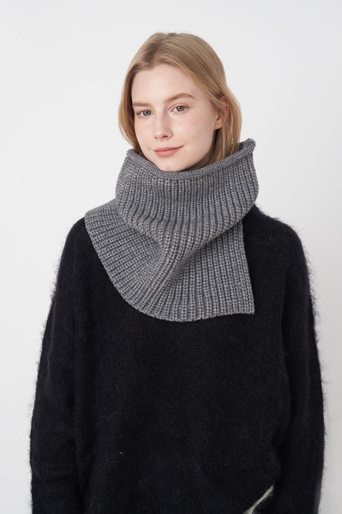 Slit Pullover Knit Scarf-SCARVES-[Adult]-[Female]-Dark Gray-One Size-2022 Online Blue Zone Planet