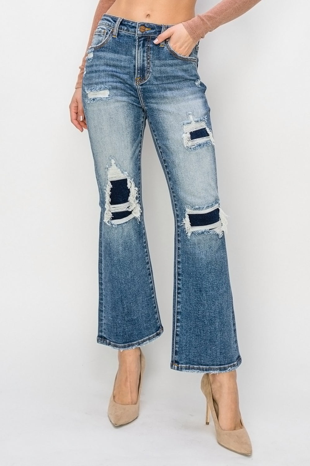 Blue Zone Planet | Risen Full Size High Rise Distressed Ankle Flare Jeans-TOPS / DRESSES-[Adult]-[Female]-2022 Online Blue Zone Planet