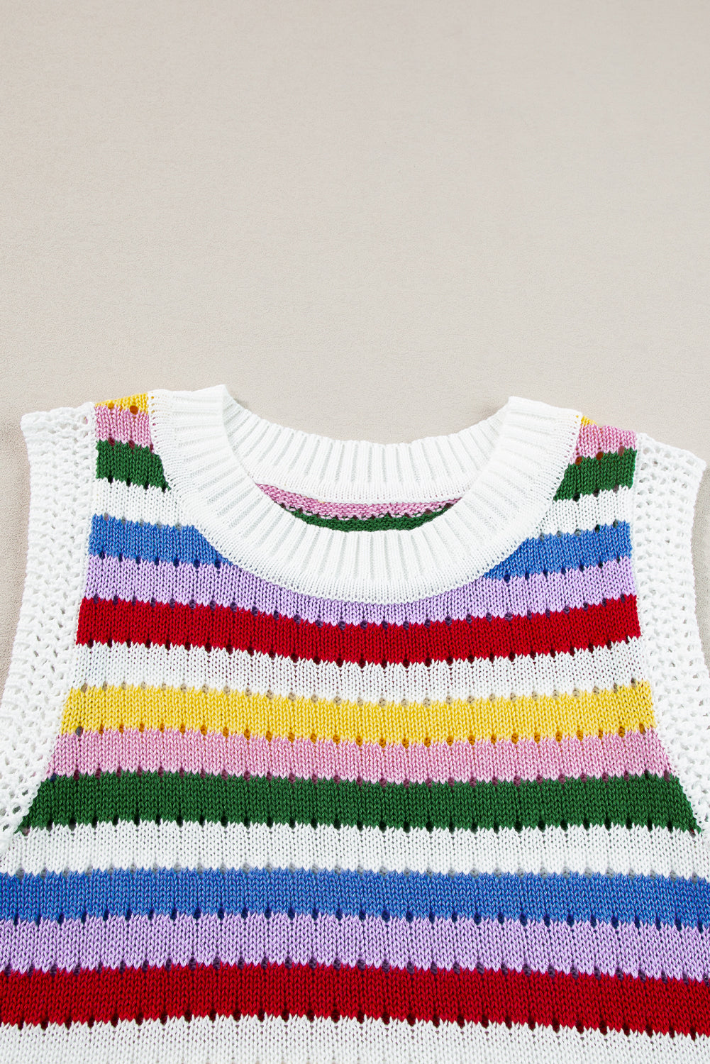 Multicolour Striped Knitted Eyelet Slim Sweater Vest-Sweaters & Cardigans/Sweater Vests-[Adult]-[Female]-2022 Online Blue Zone Planet