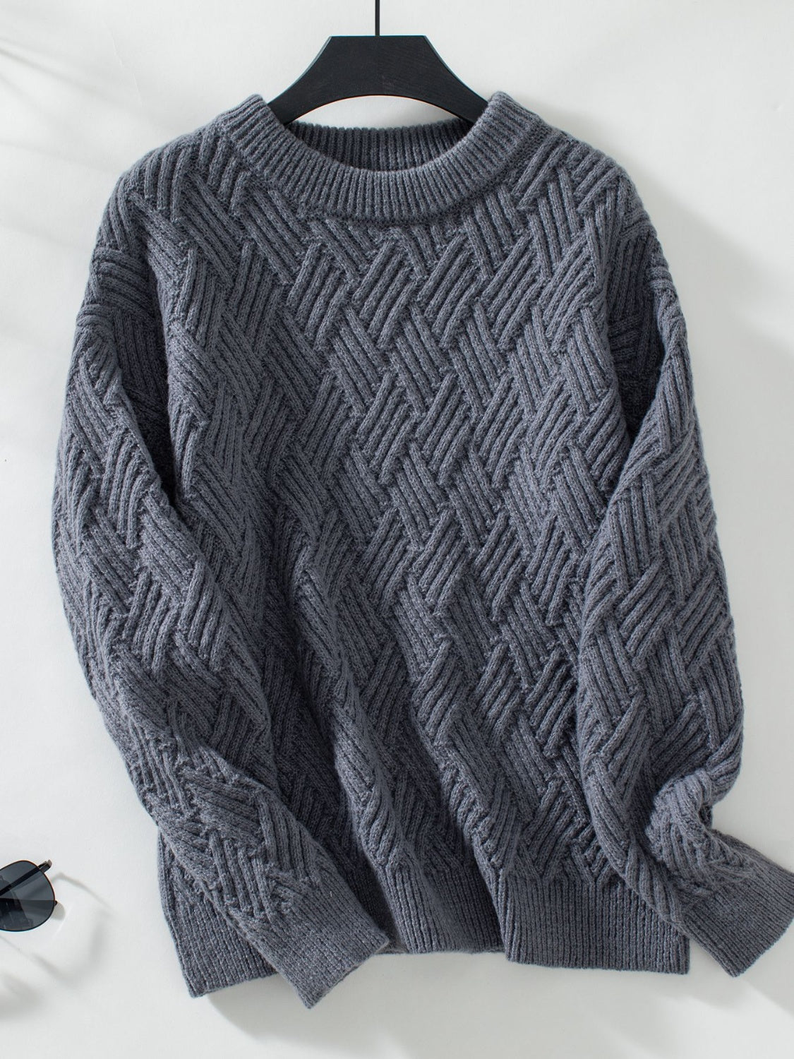 Round Neck Long Sleeve Woven Sweater-TOPS / DRESSES-[Adult]-[Female]-Dark Gray-S-2022 Online Blue Zone Planet