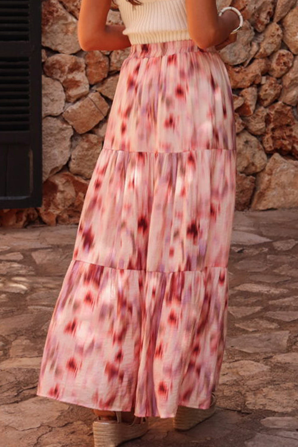 Pink Abstract Watercolor Tie Dye Tiered Maxi Skirt-Skirts-[Adult]-[Female]-2022 Online Blue Zone Planet