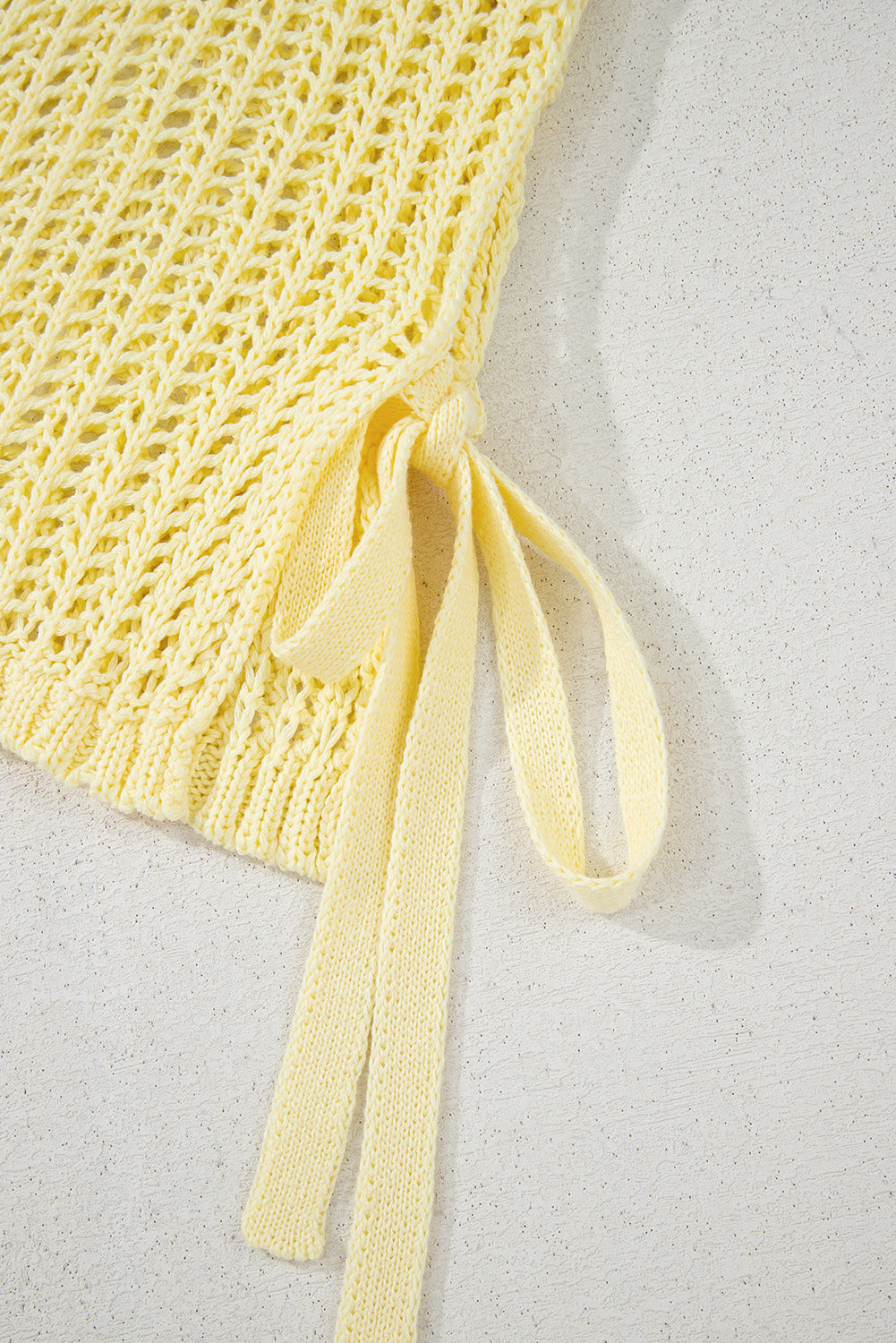 Yellow Cream Hollow-Out Crochet Side Tied Short Sleeve Sweater-TOPS / DRESSES-[Adult]-[Female]-2022 Online Blue Zone Planet