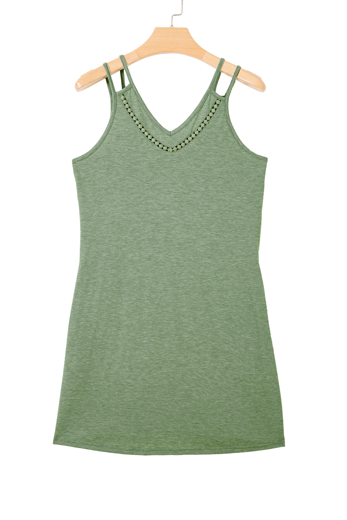 Grass Green Solid Color Lace Detail V Neck Sleeveless Shift Mini Dress-TOPS / DRESSES-[Adult]-[Female]-2022 Online Blue Zone Planet