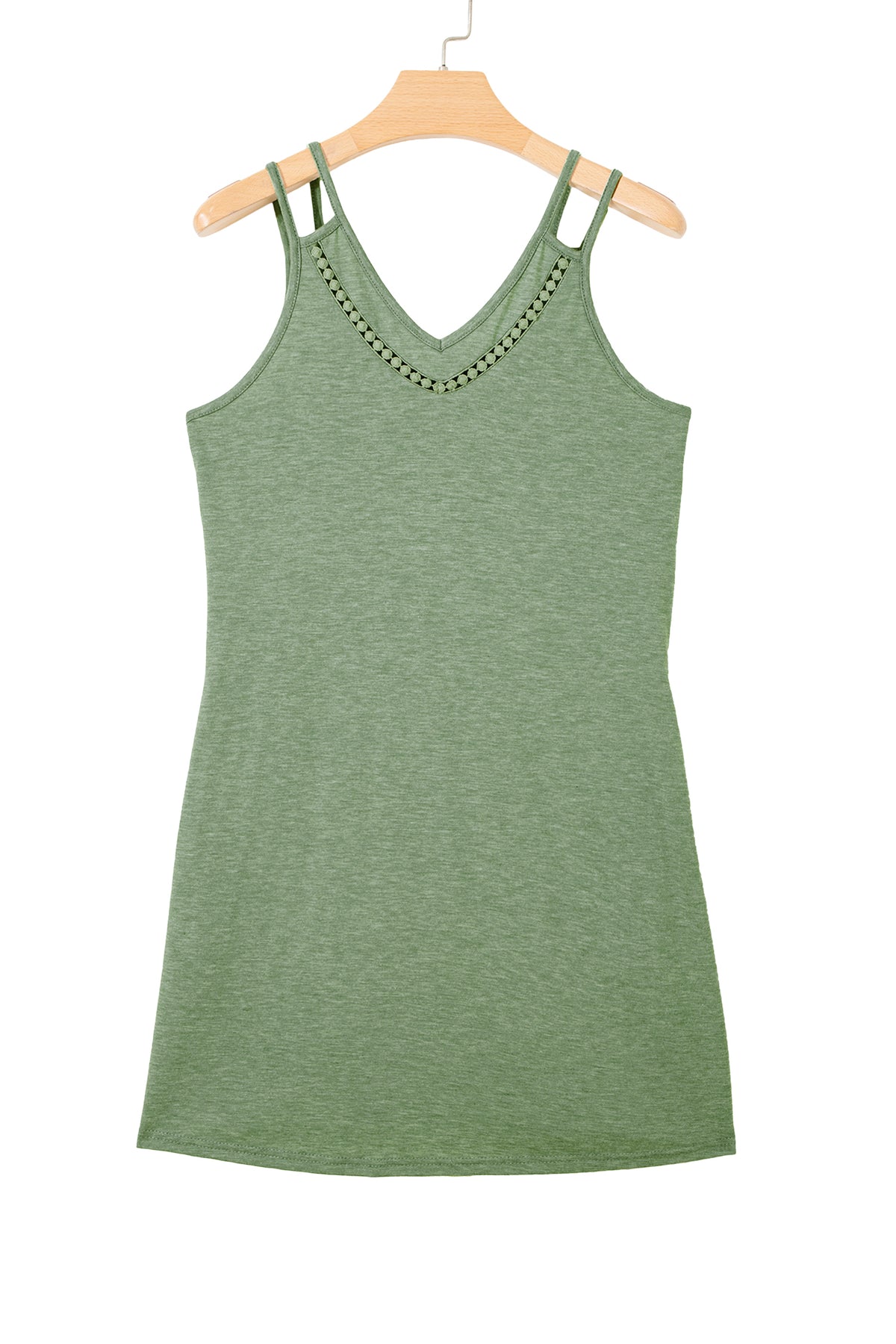 Grass Green Solid Color Lace Detail V Neck Sleeveless Shift Mini Dress-TOPS / DRESSES-[Adult]-[Female]-2022 Online Blue Zone Planet