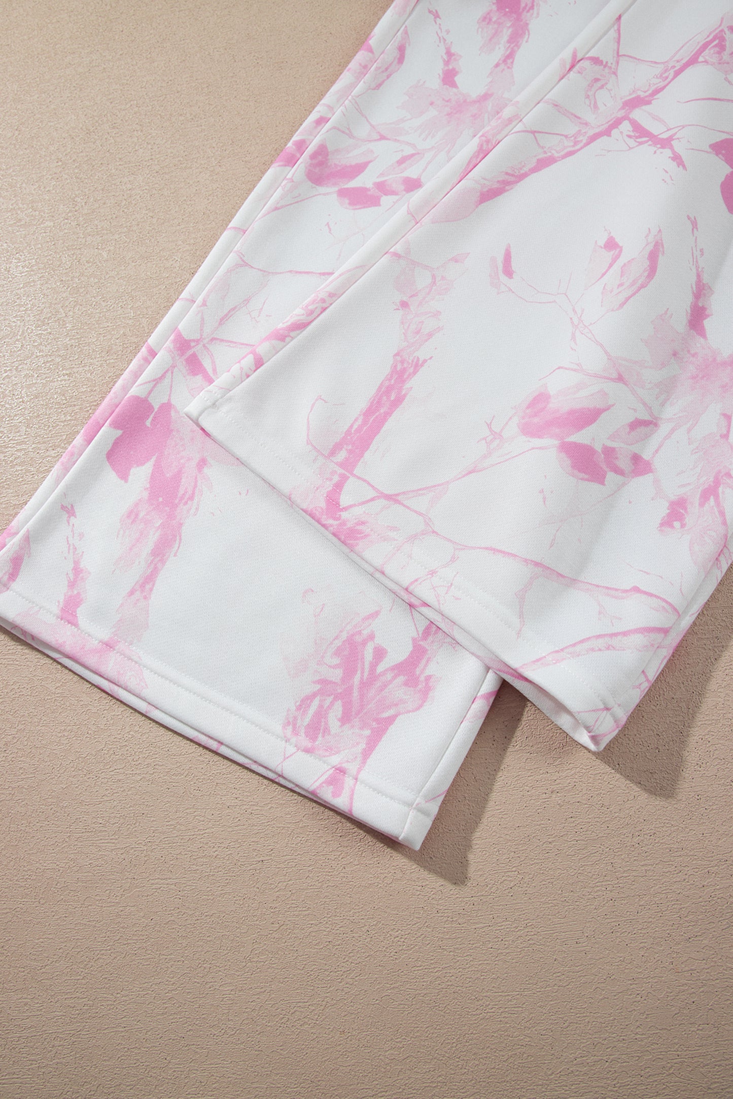 Pink Abstract Plant Print Long Sleeve V Neck Pant Set-Two Piece Sets/Pant Sets-[Adult]-[Female]-2022 Online Blue Zone Planet