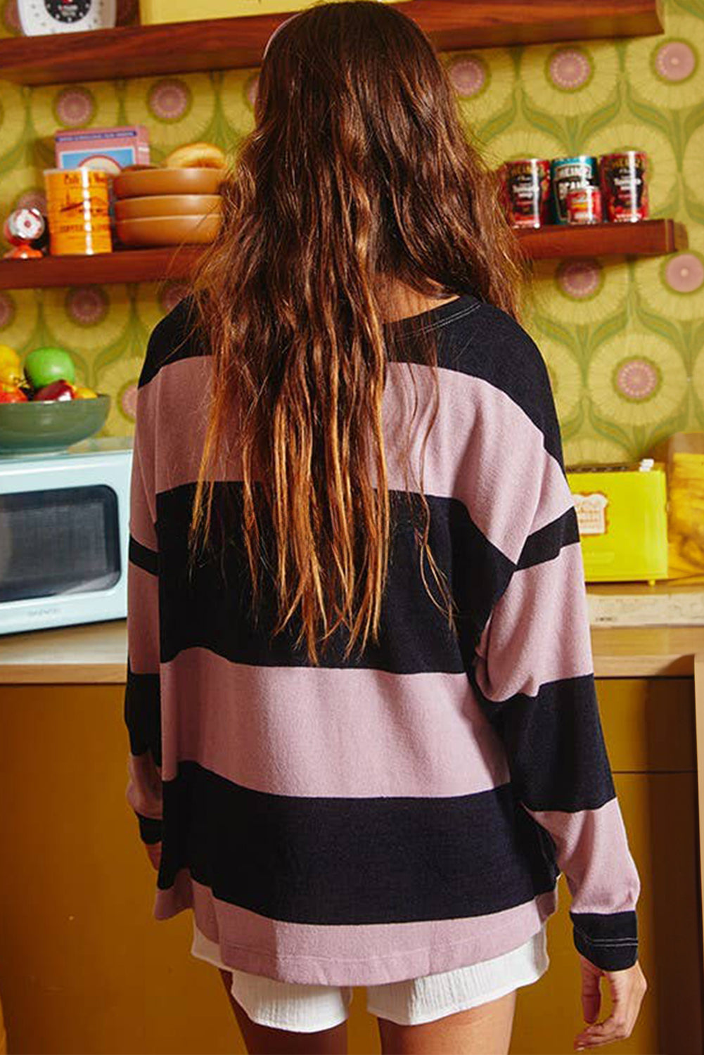 Pink Stripe Color Block Number 22 Print Game Day Loose Long Sleeve Top-Tops/Long Sleeve Tops-[Adult]-[Female]-2022 Online Blue Zone Planet