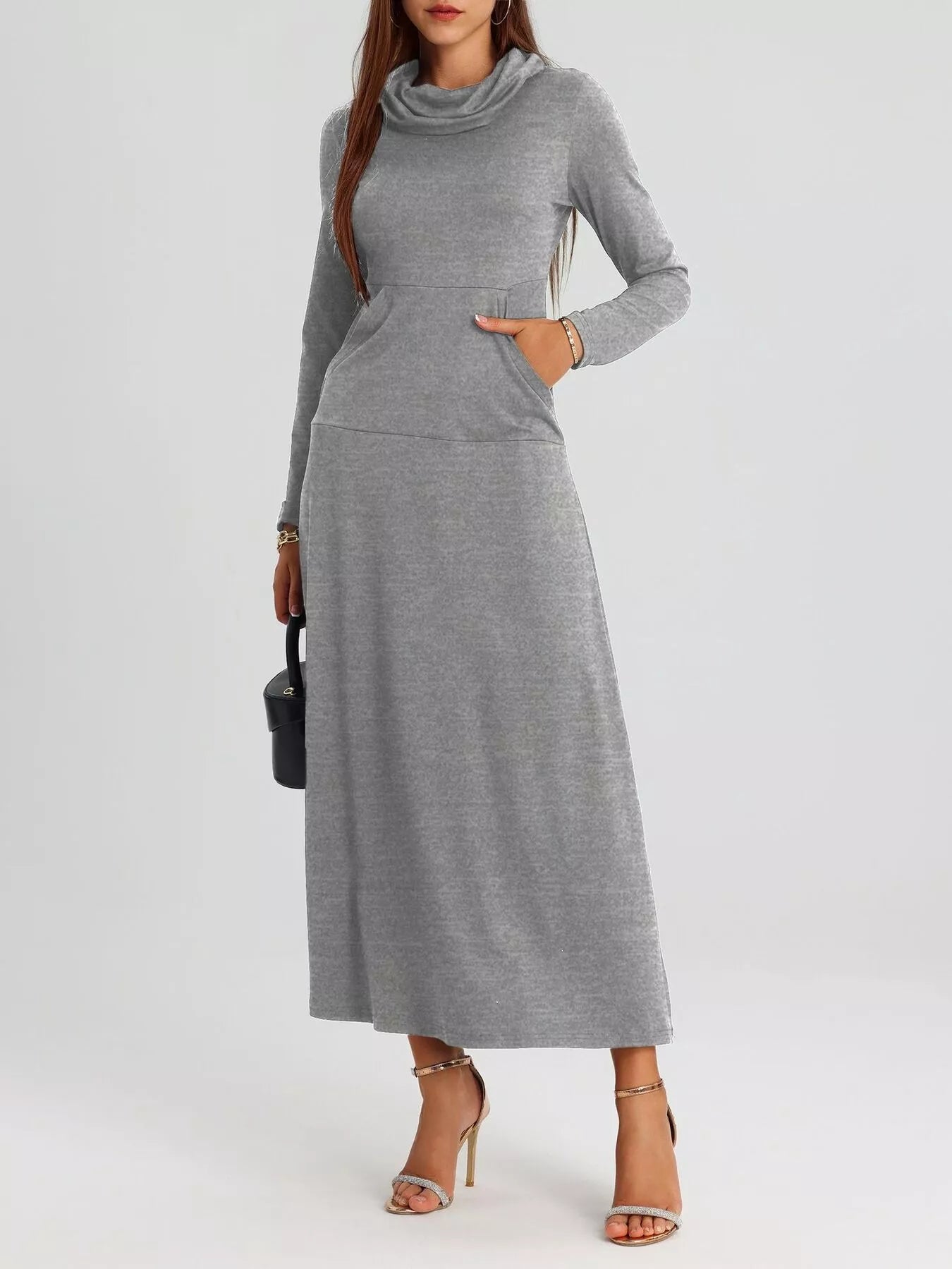 Cowl Neck Long Sleeve Midi Dress – Blue Zone Planet