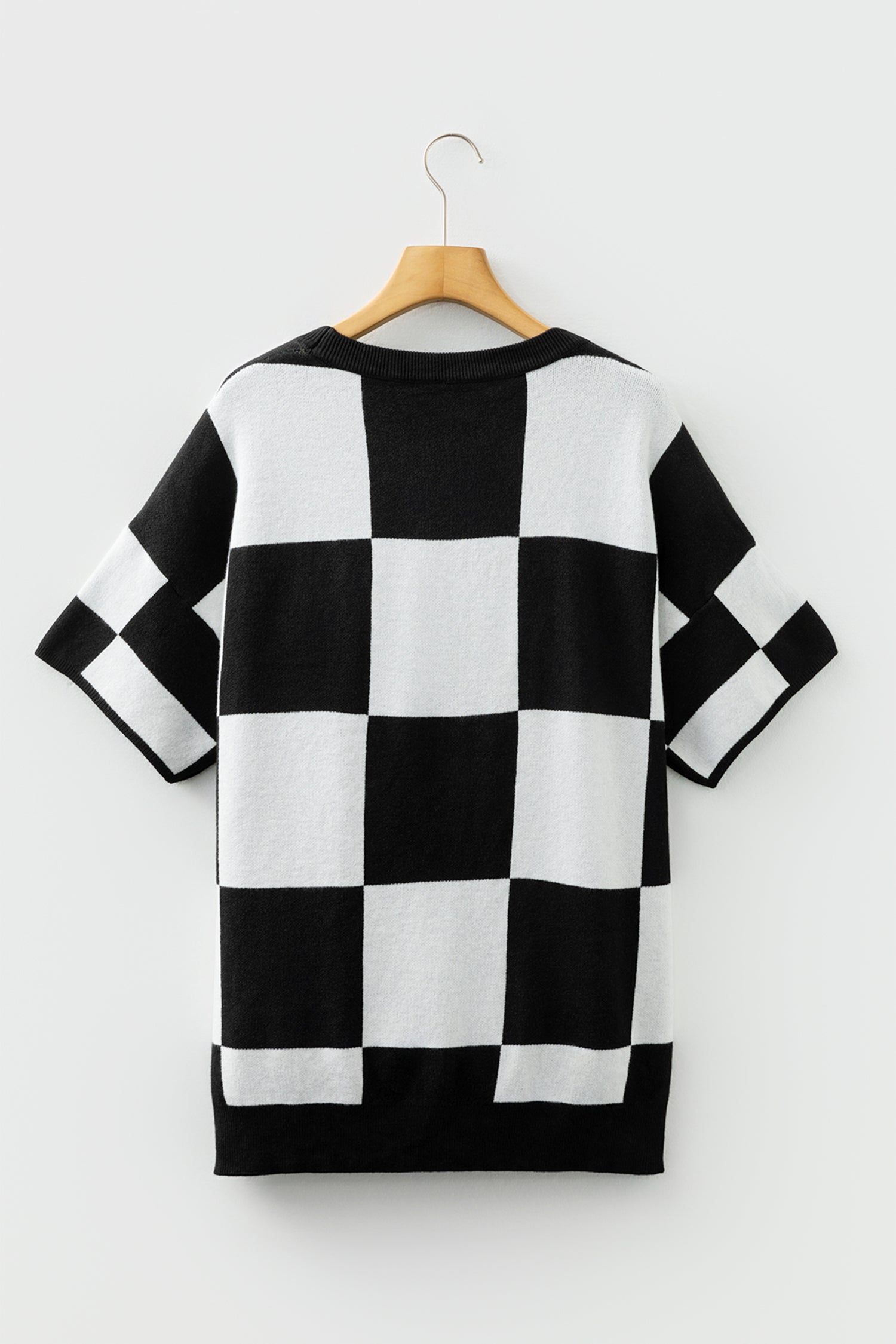 Black Checkered Pattern Loose Drop Shoulder Half Sleeve Sweater-TOPS / DRESSES-[Adult]-[Female]-2022 Online Blue Zone Planet
