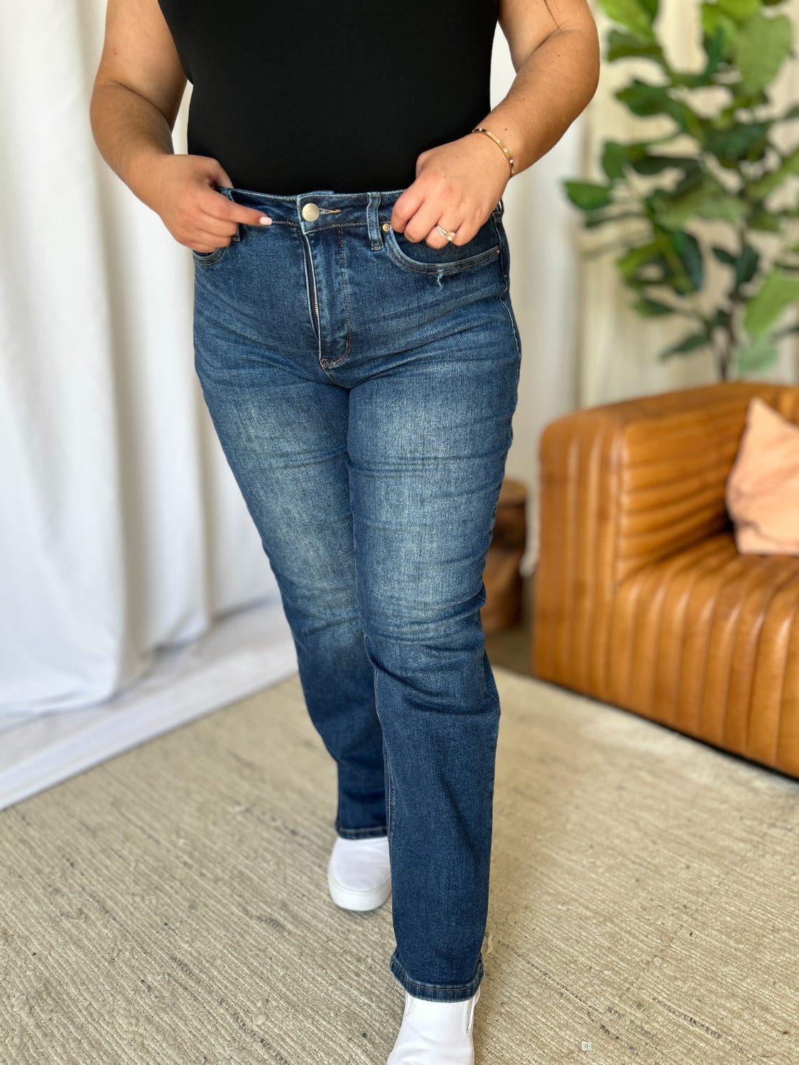 RFM Full Size High Rise Straight Tummy Control Jeans-BOTTOMS SIZES SMALL MEDIUM LARGE-[Adult]-[Female]-2022 Online Blue Zone Planet