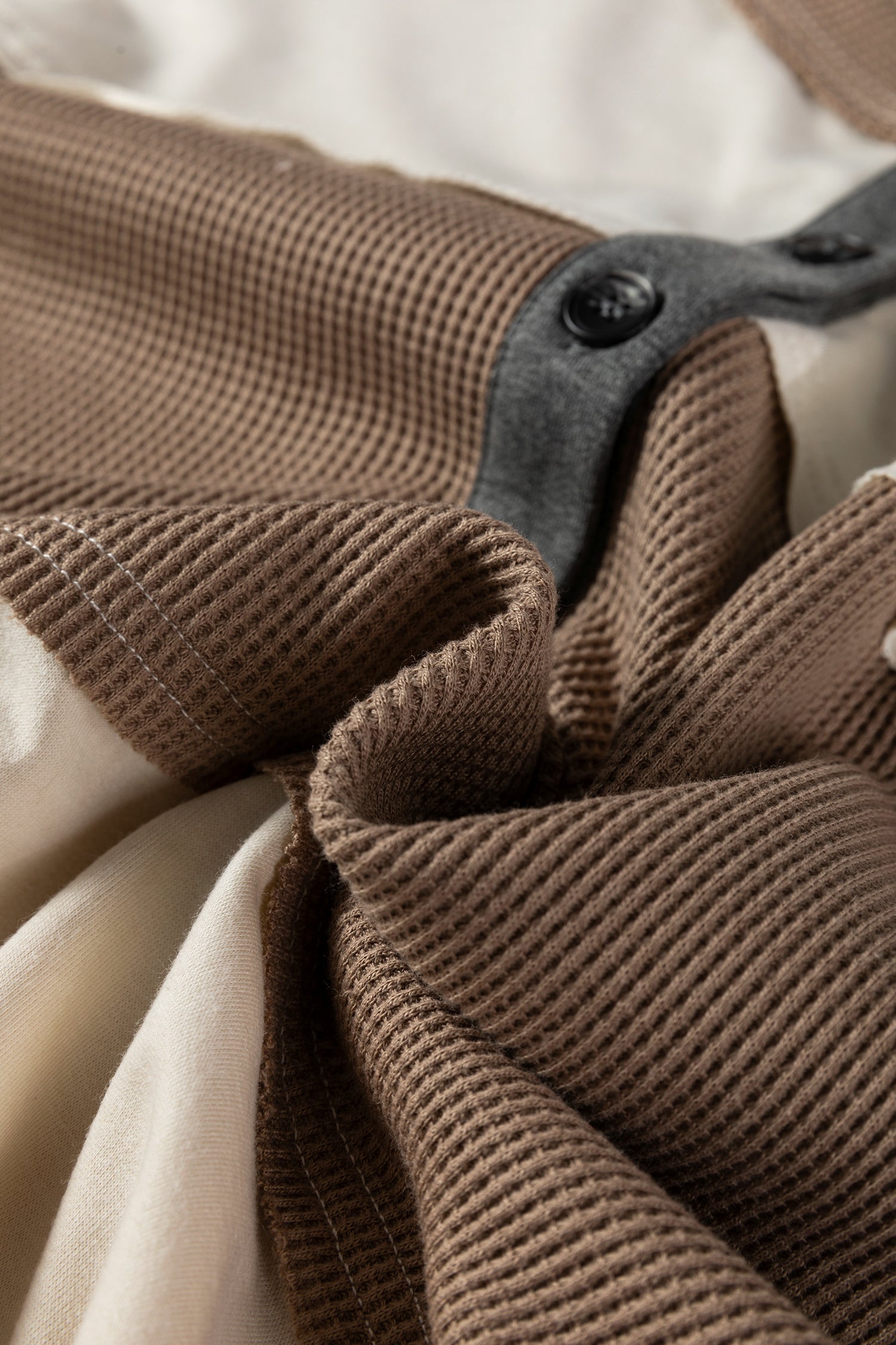 Jet Stream Waffle Patchwork Colorblock Half Buttons Casual Plus Size Knit Jumper-Plus Size/Plus Size Tops/Plus Size Long Sleeve Tops-[Adult]-[Female]-2022 Online Blue Zone Planet