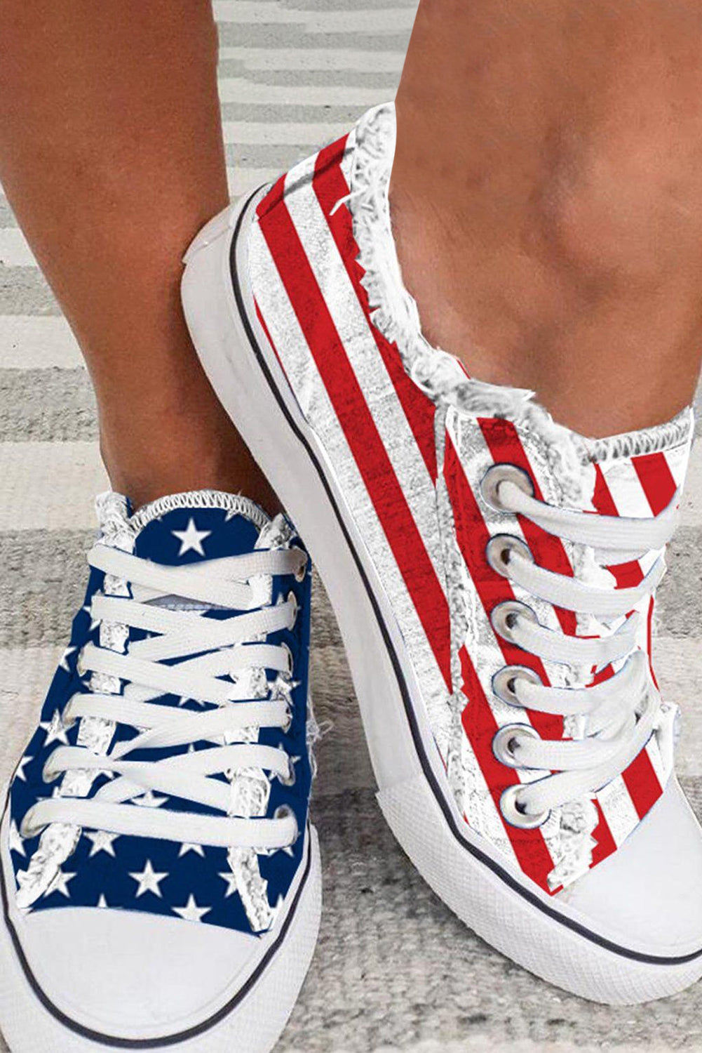 Blue American Flag Lace-Up Canvas Flat Shoes-Shoes & Bags/Womens Shoes-[Adult]-[Female]-2022 Online Blue Zone Planet